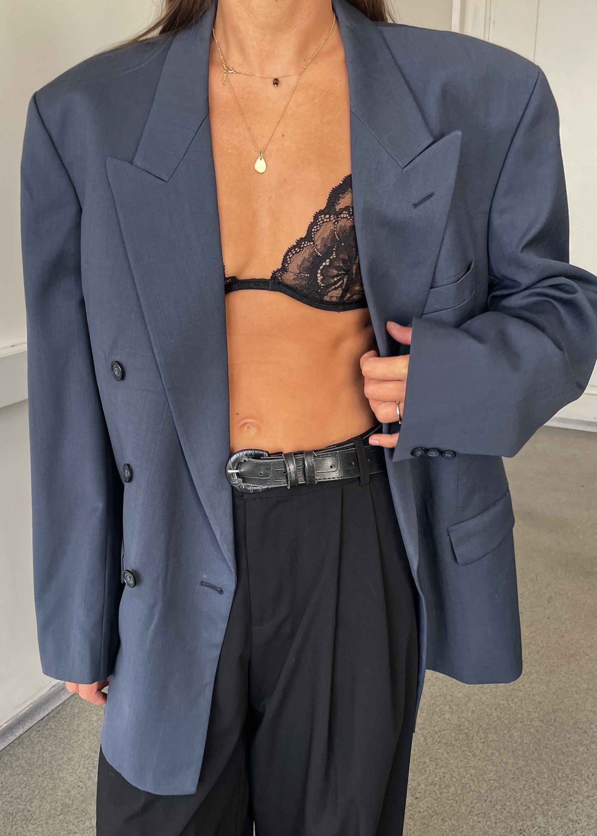 Vintage Blue Oversized Double Breasted Blazer by TURO