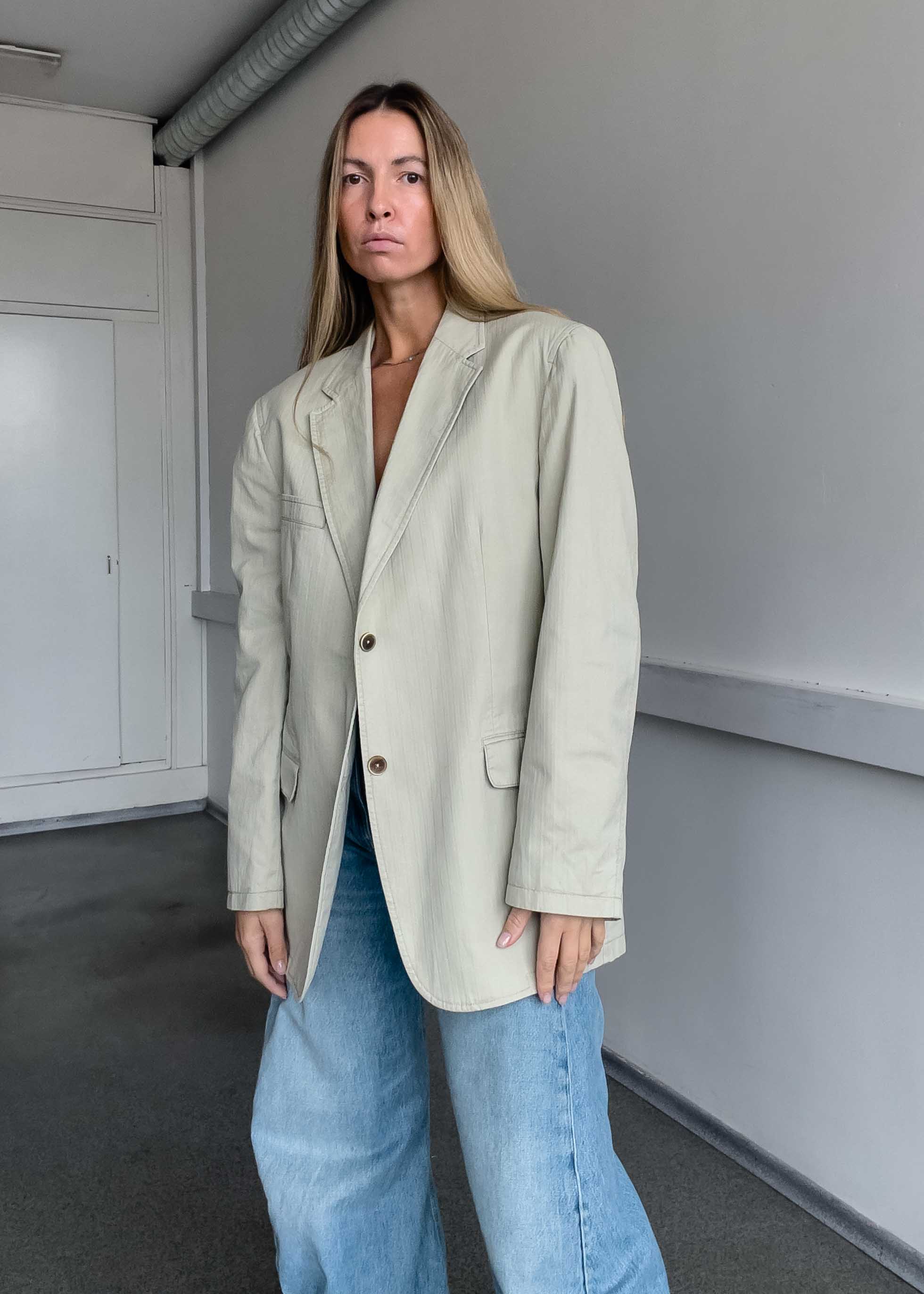 Vintage Light Yellow Oversized Cotton Blazer
