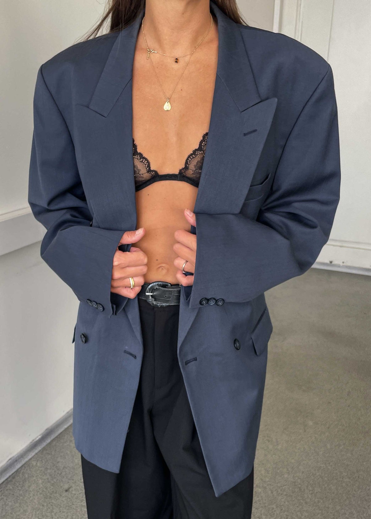 Vintage Blue Oversized Double Breasted Blazer by TURO