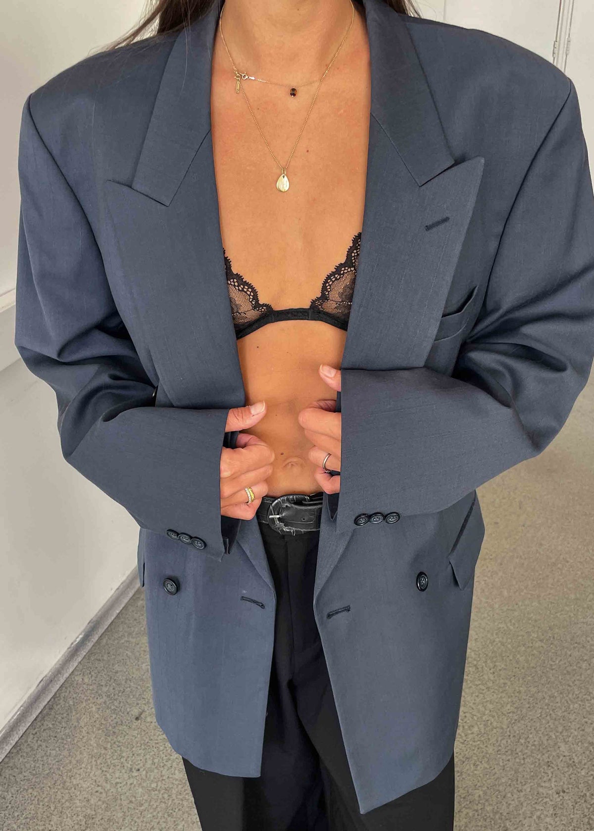 Vintage Blue Oversized Double Breasted Blazer by TURO