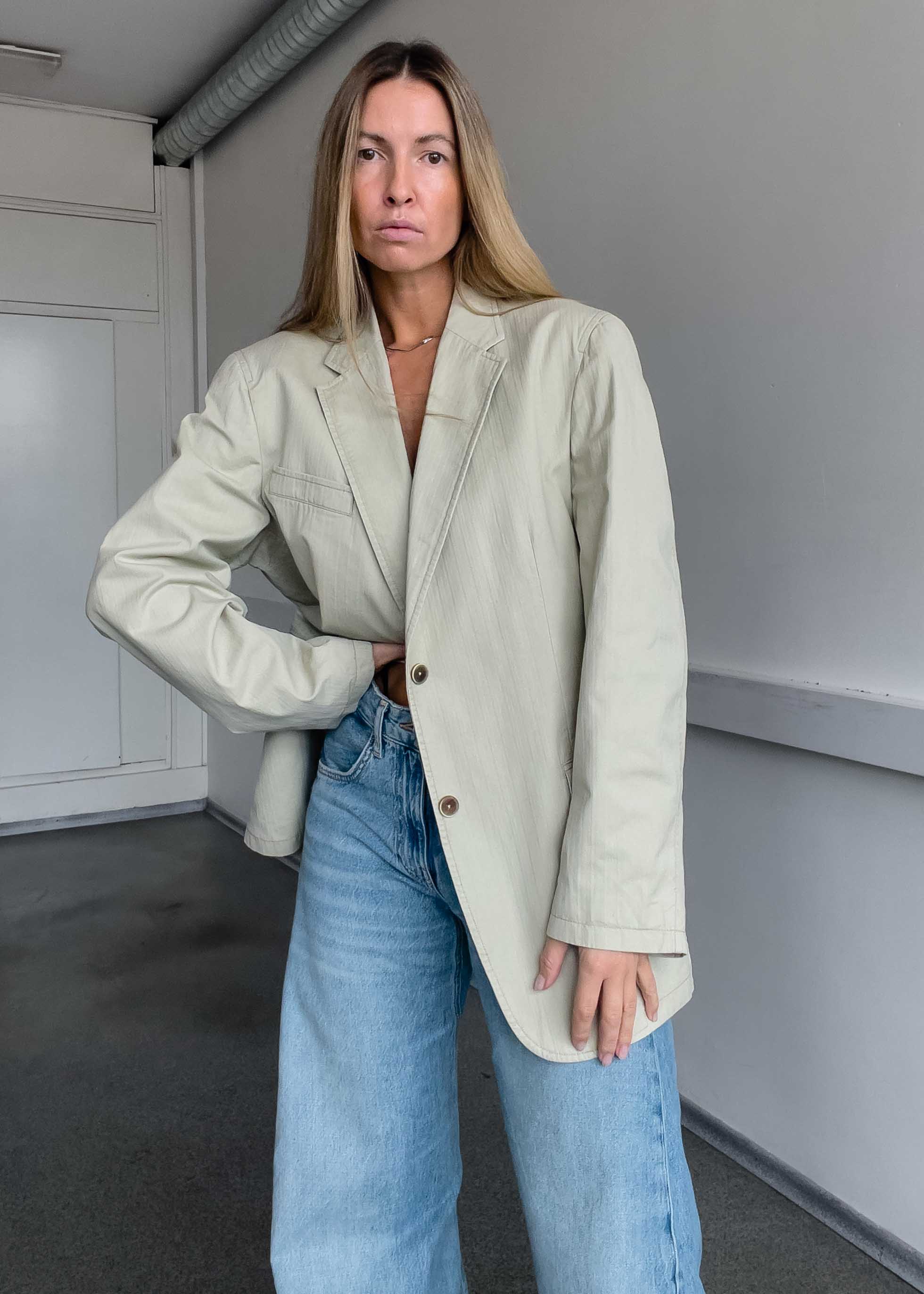 Vintage Light Yellow Oversized Cotton Blazer