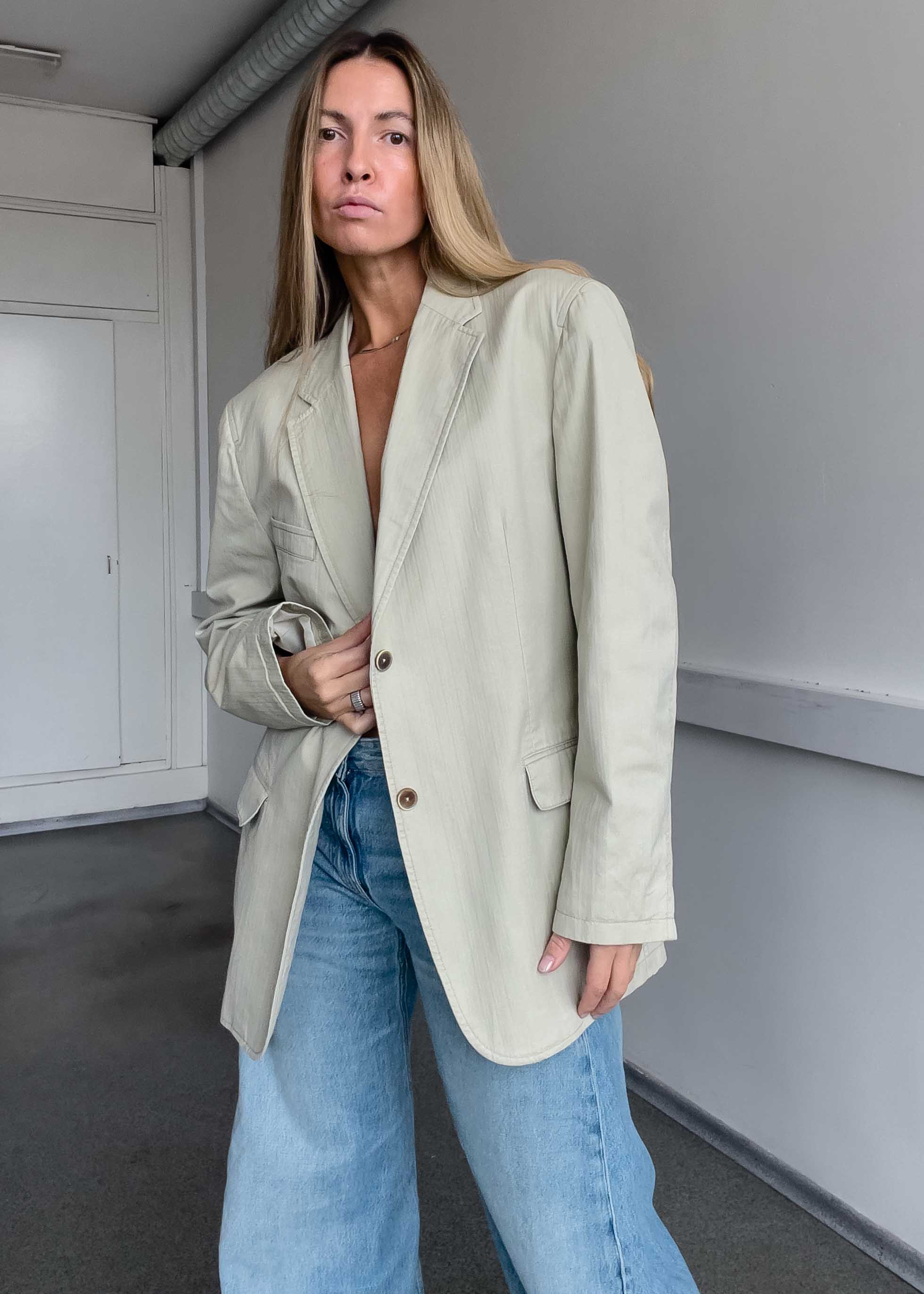 Vintage Light Yellow Oversized Cotton Blazer