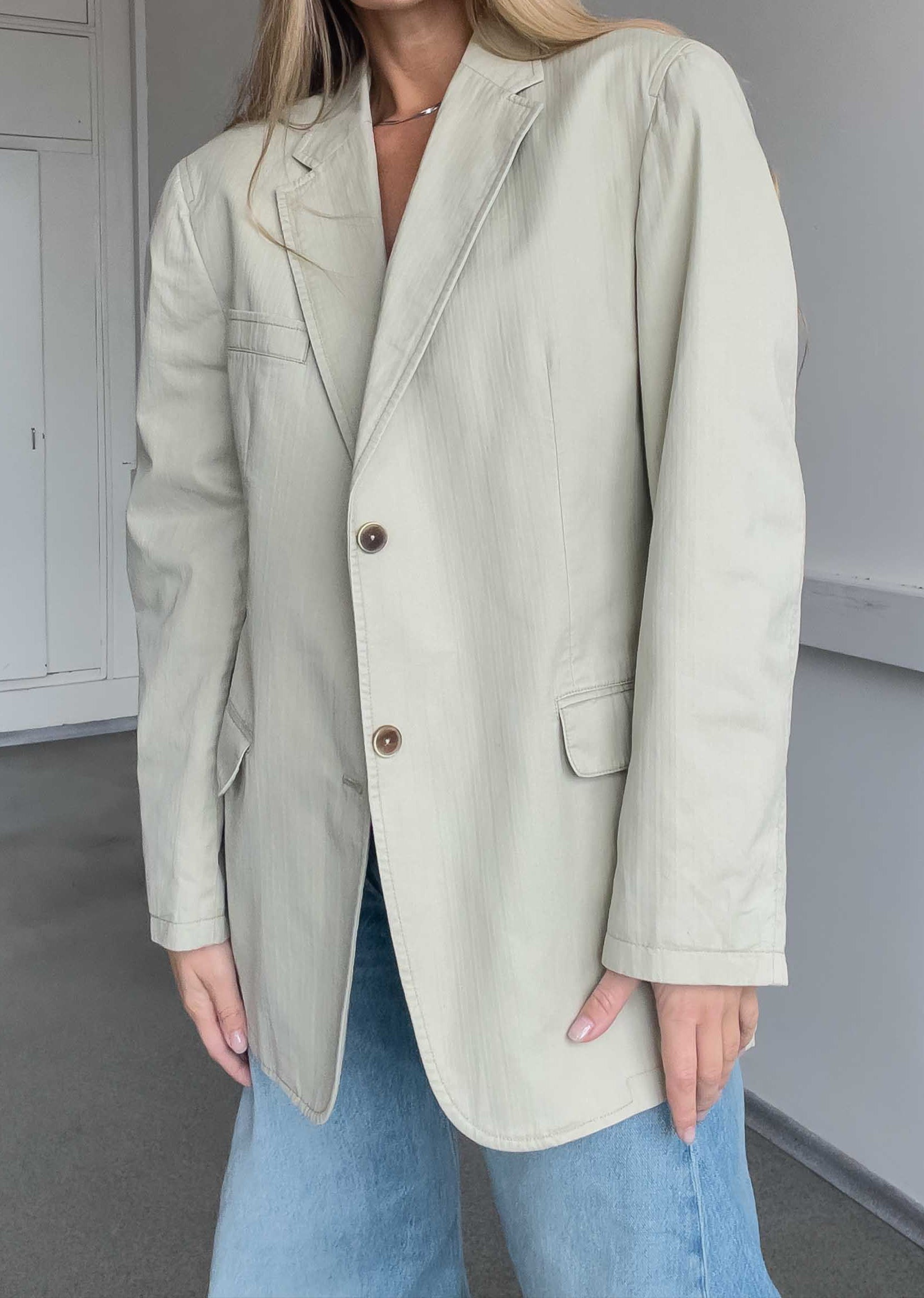 Vintage Light Yellow Oversized Cotton Blazer