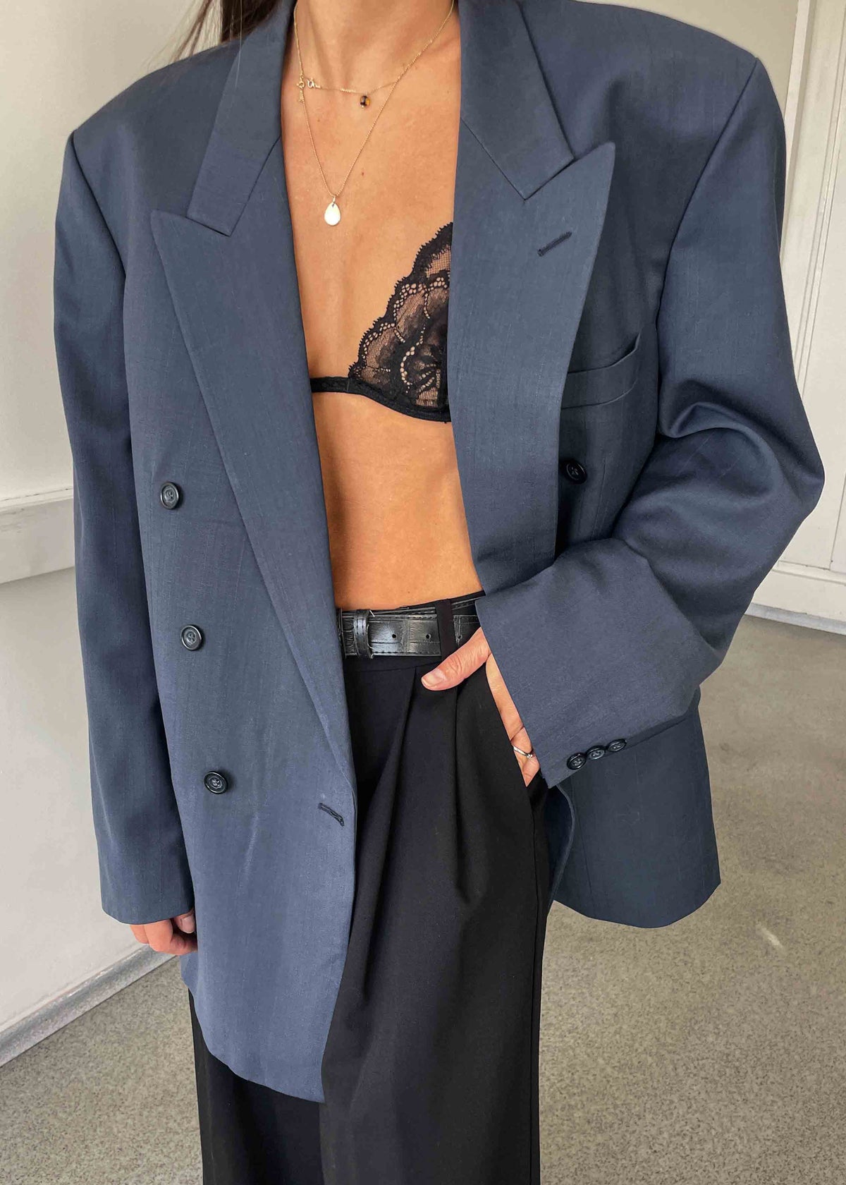 Vintage Blue Oversized Double Breasted Blazer by TURO