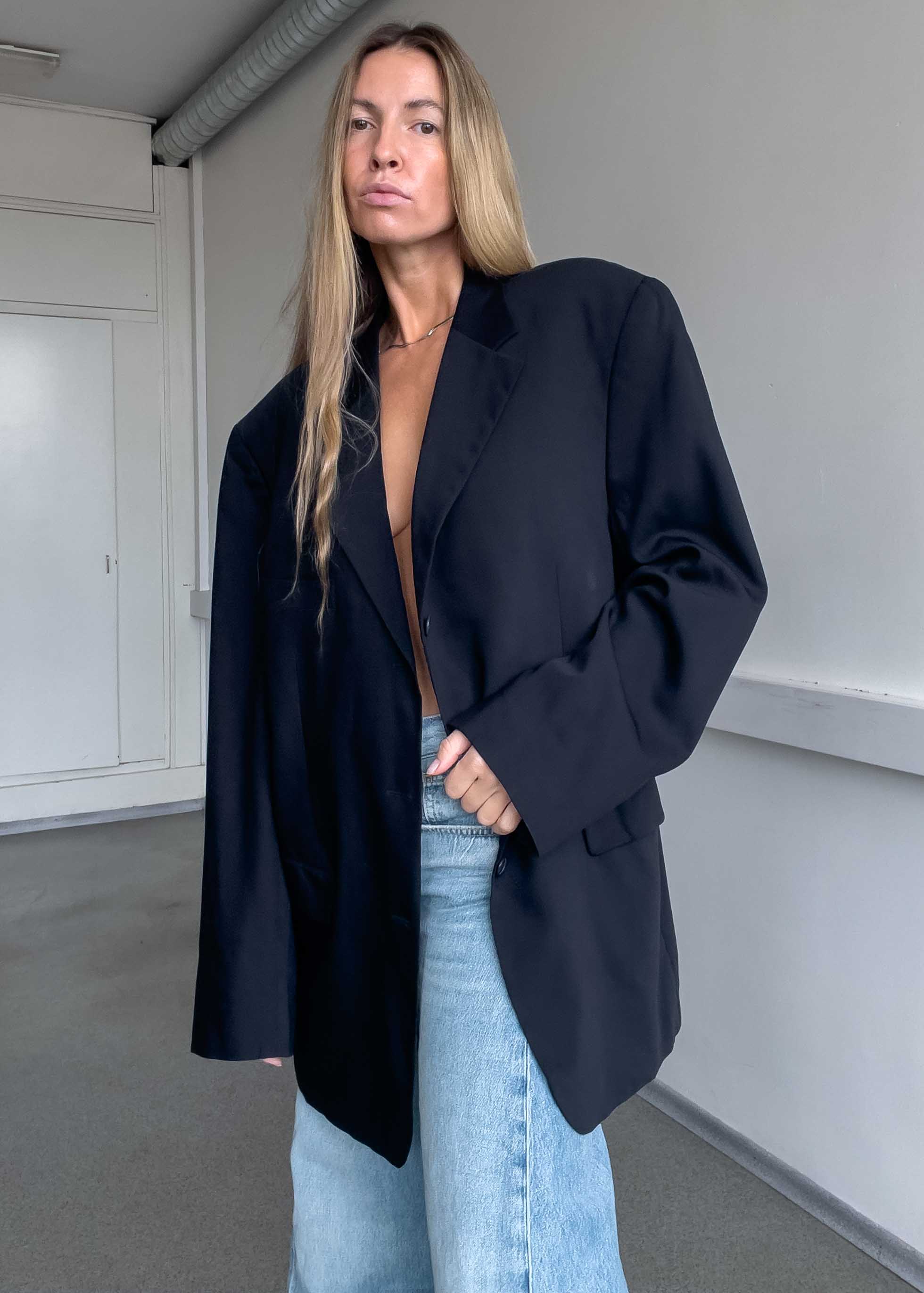 Vintage Navy Blue Oversized Blazer