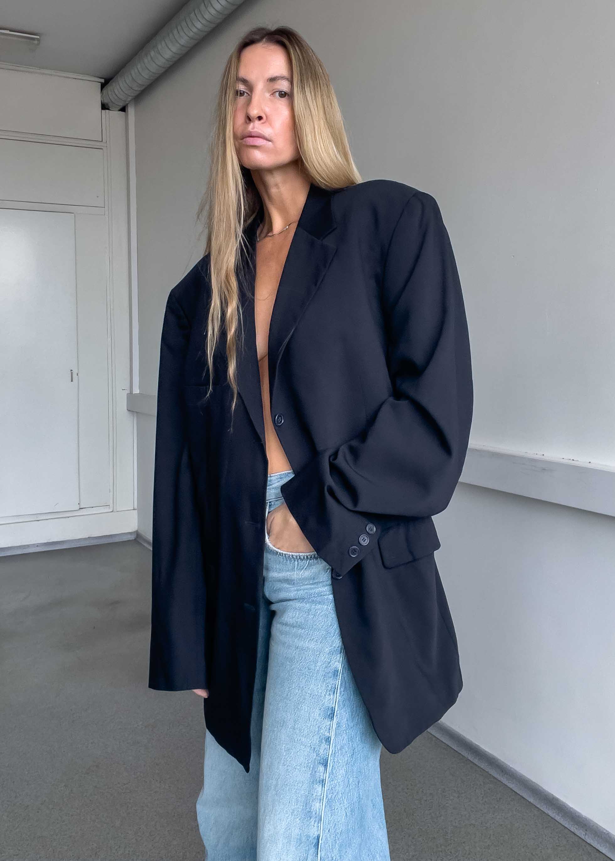Vintage Navy Blue Oversized Blazer