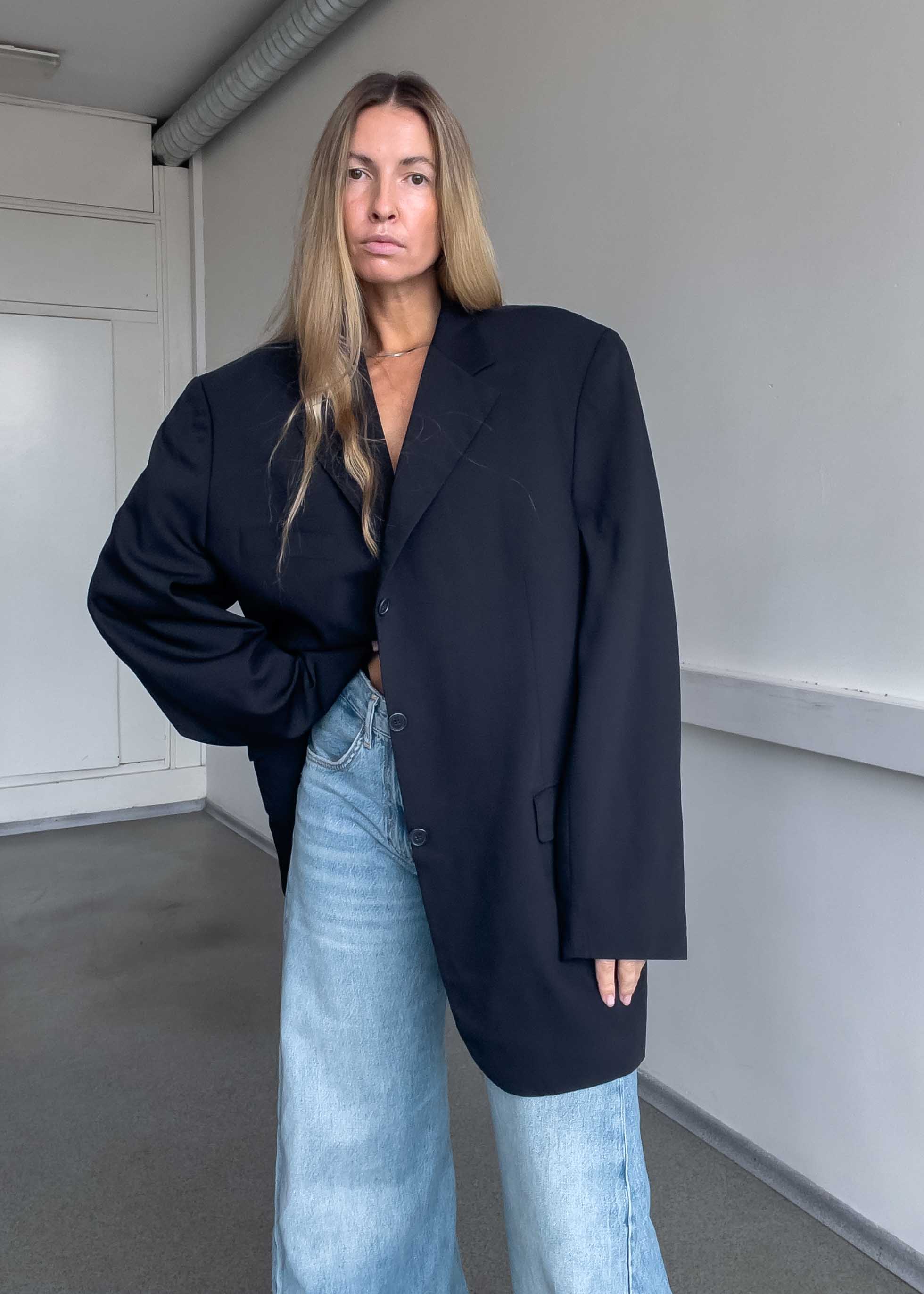 Vintage Navy Blue Oversized Blazer