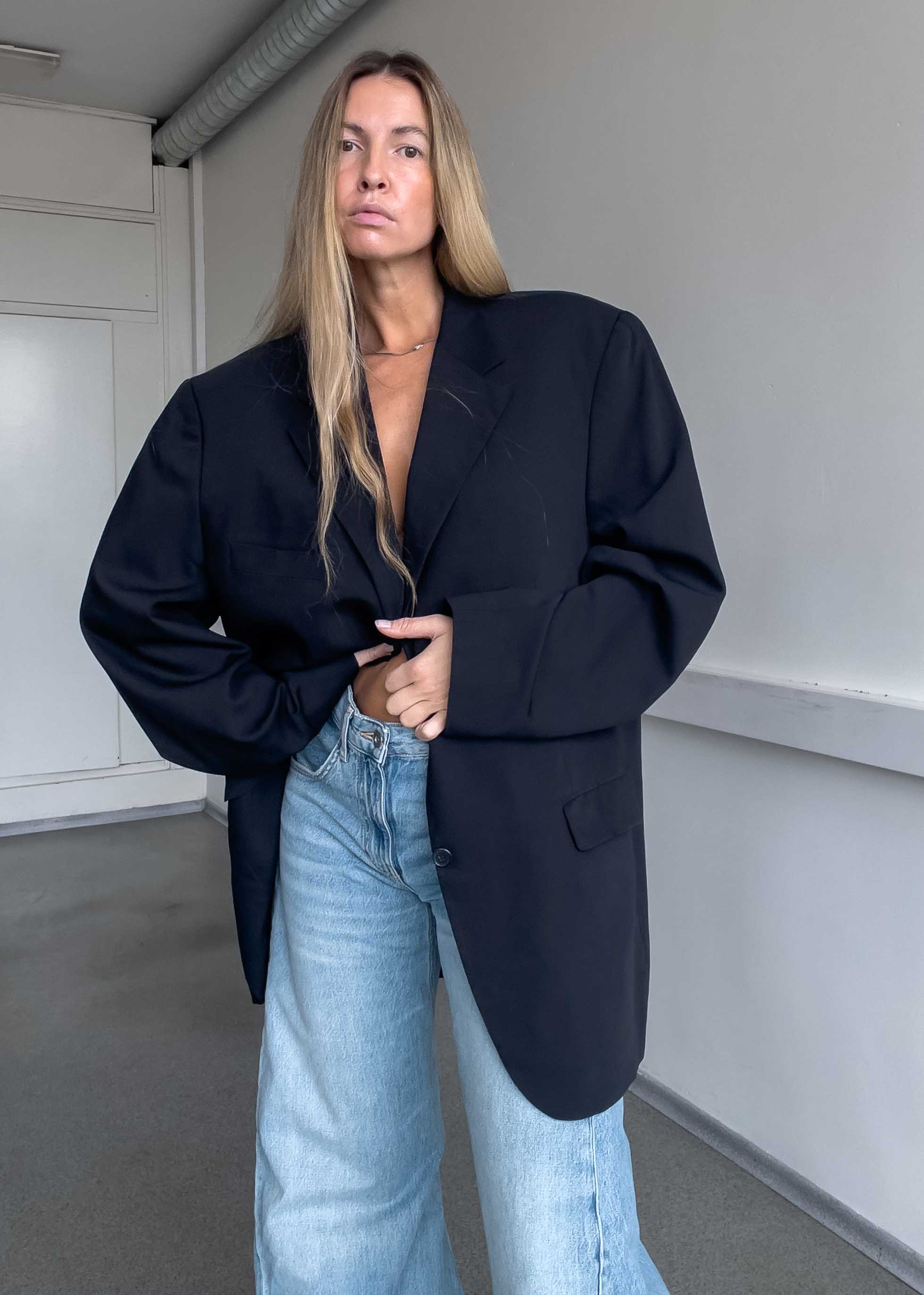 Vintage Navy Blue Oversized Blazer