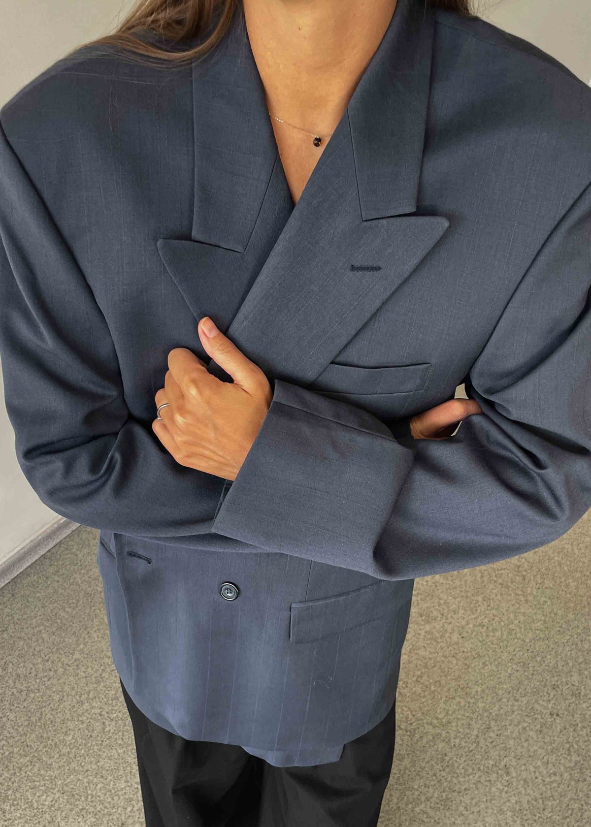 Vintage Blue Oversized Double Breasted Blazer by TURO