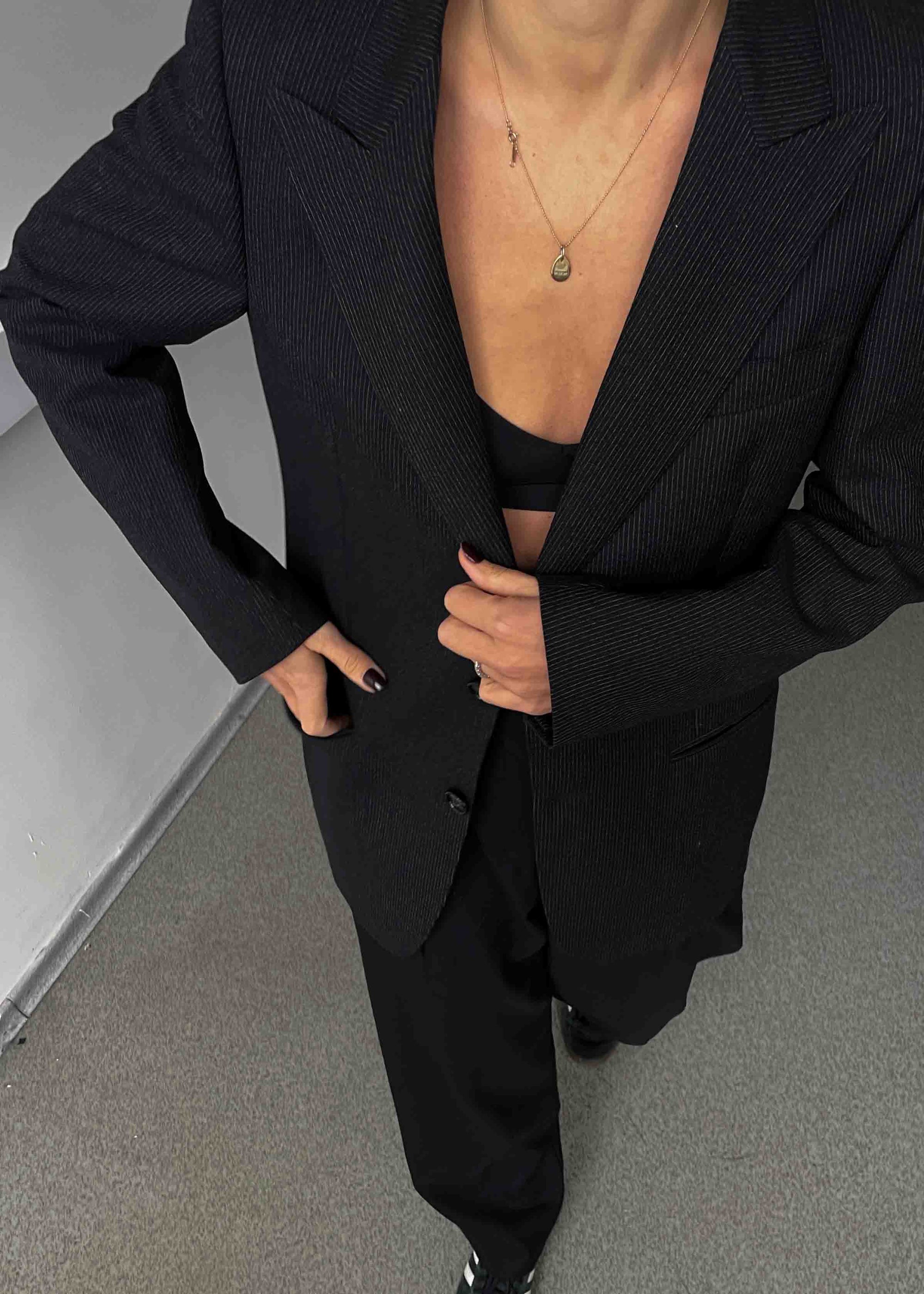 Vintage Grey Striped Oversized 100% WOOL Blazer