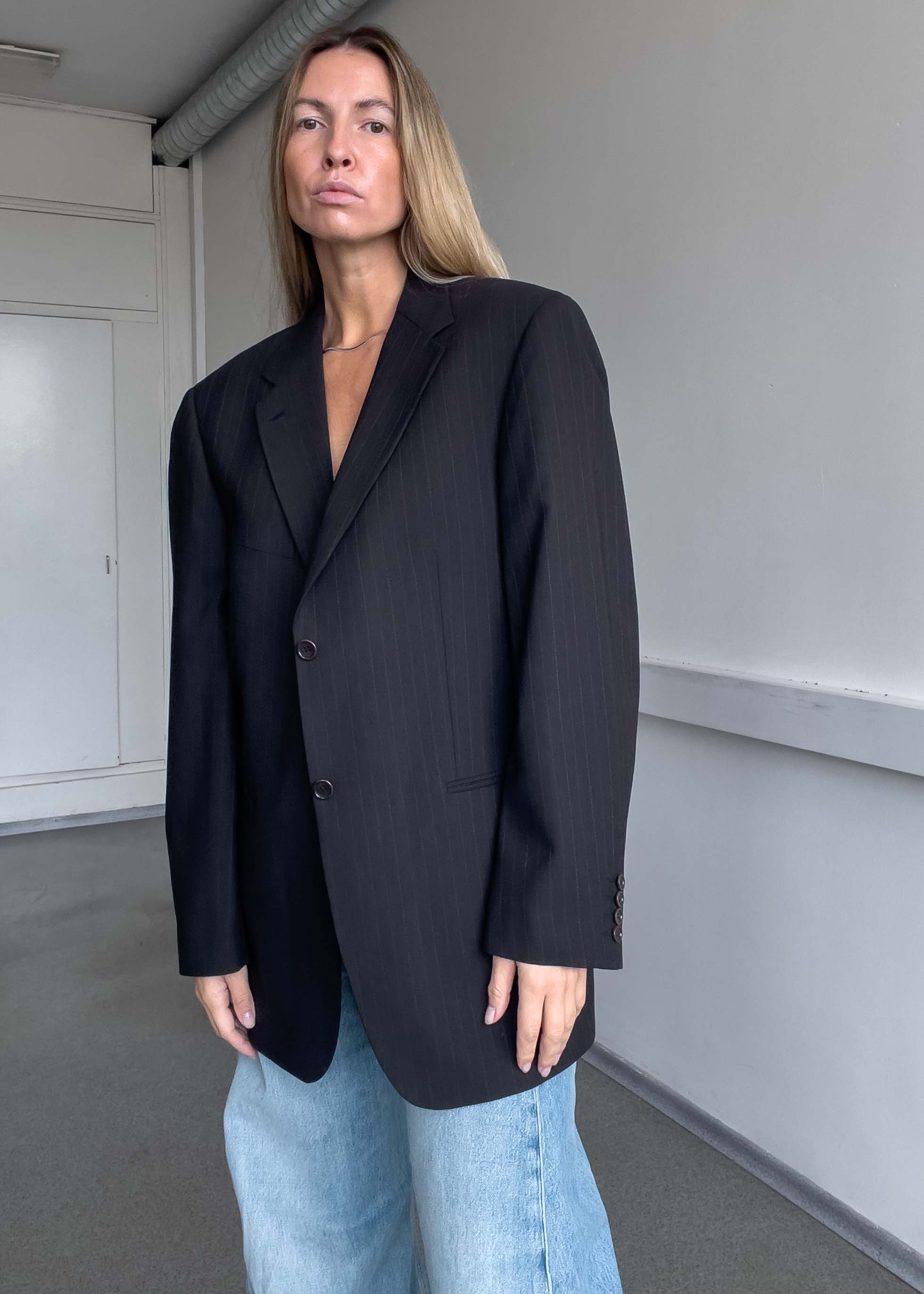 Vintage Brown Stripy Oversized Blazer