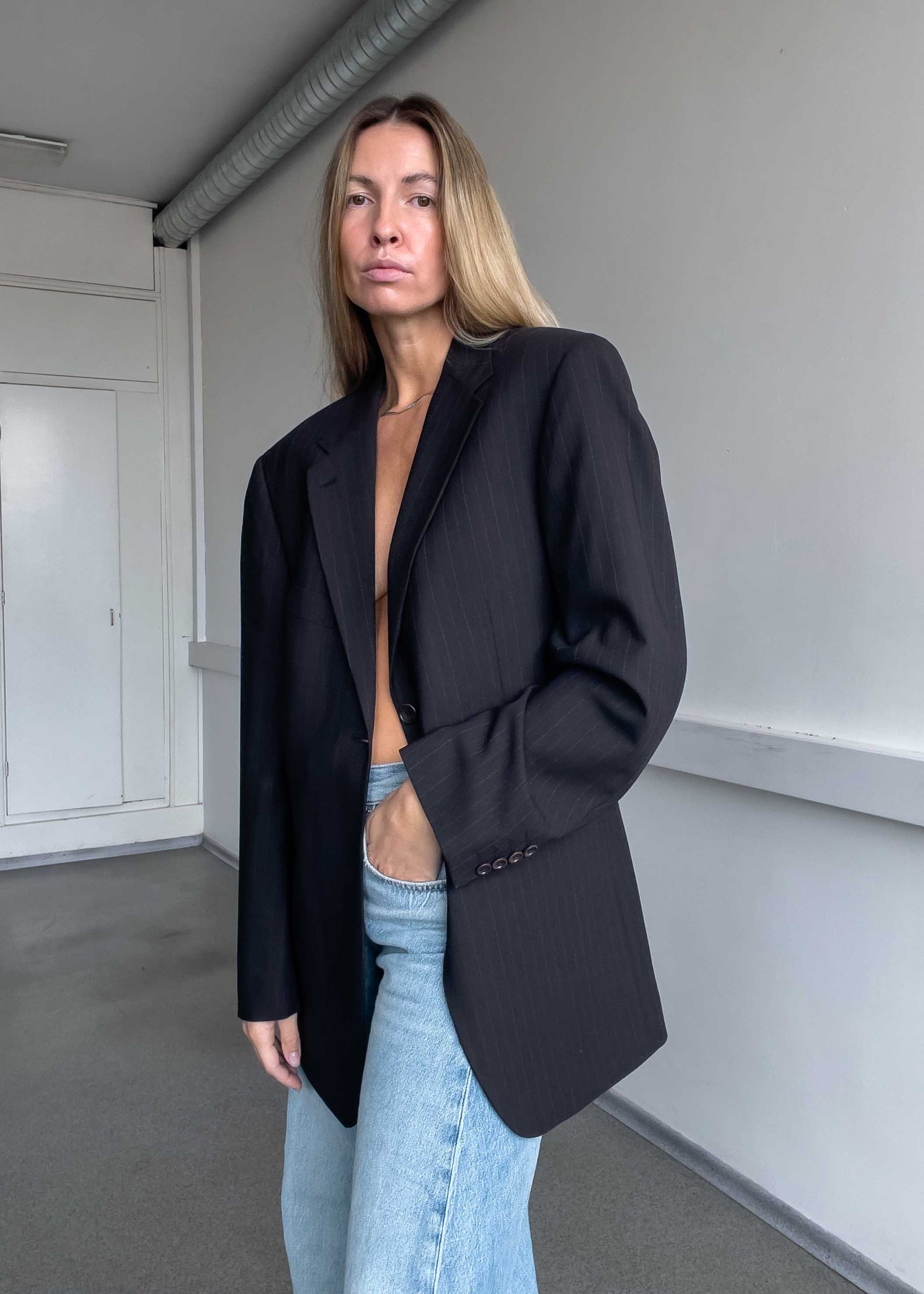 Vintage Brown Stripy Oversized Blazer