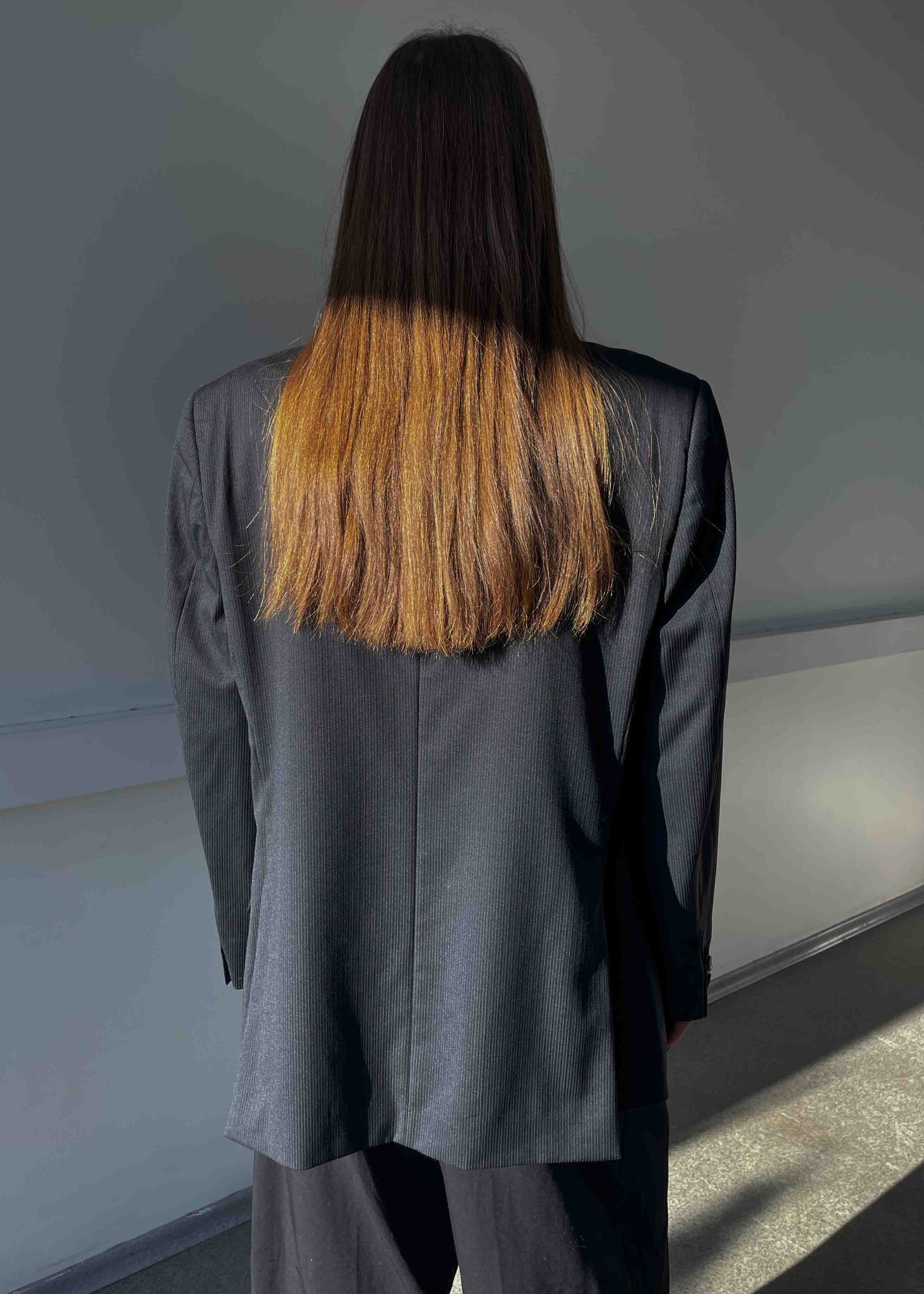 Vintage Dark Grey Stripped Oversized 100% WOOL Blazer