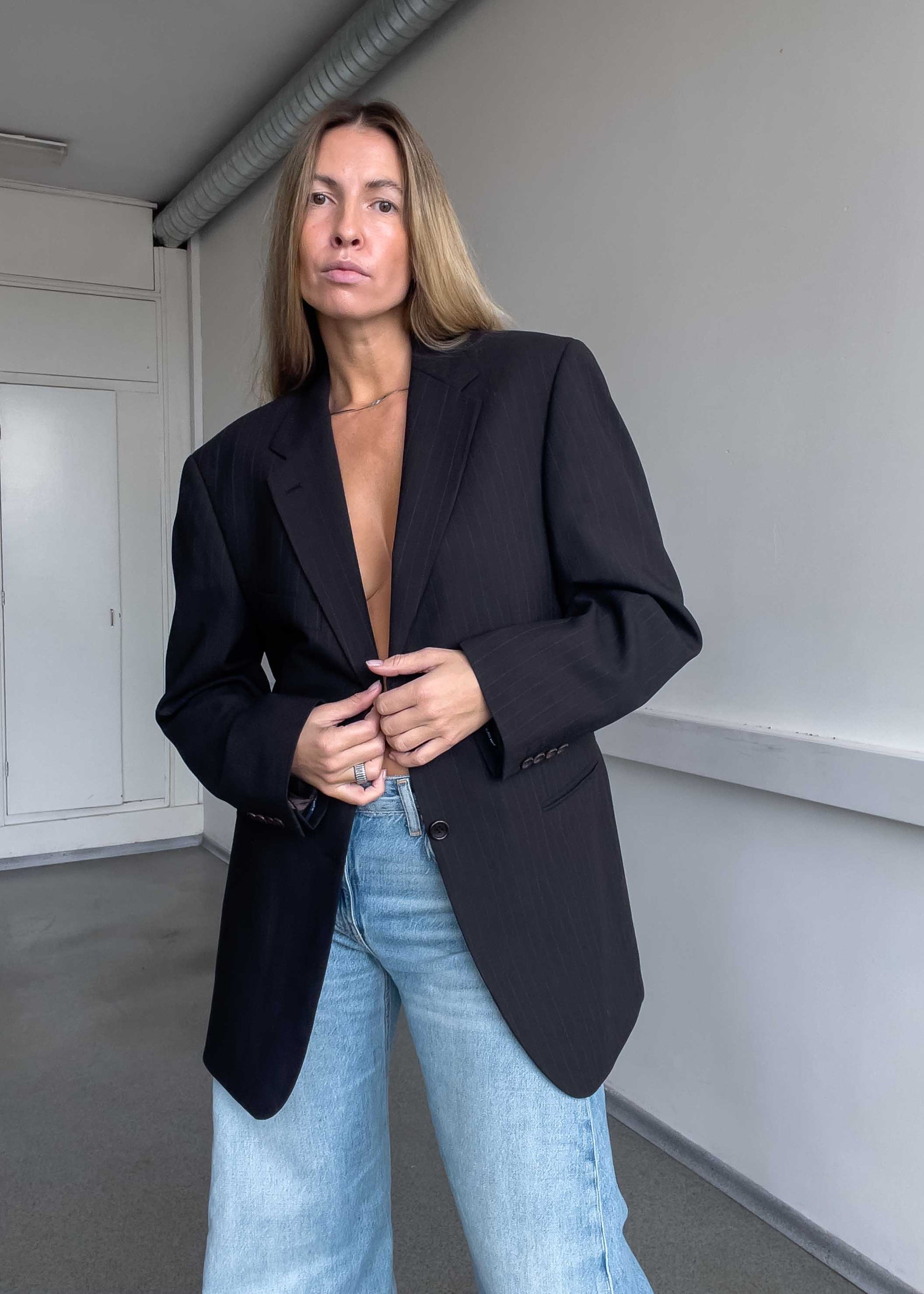 Vintage Brown Stripy Oversized Blazer