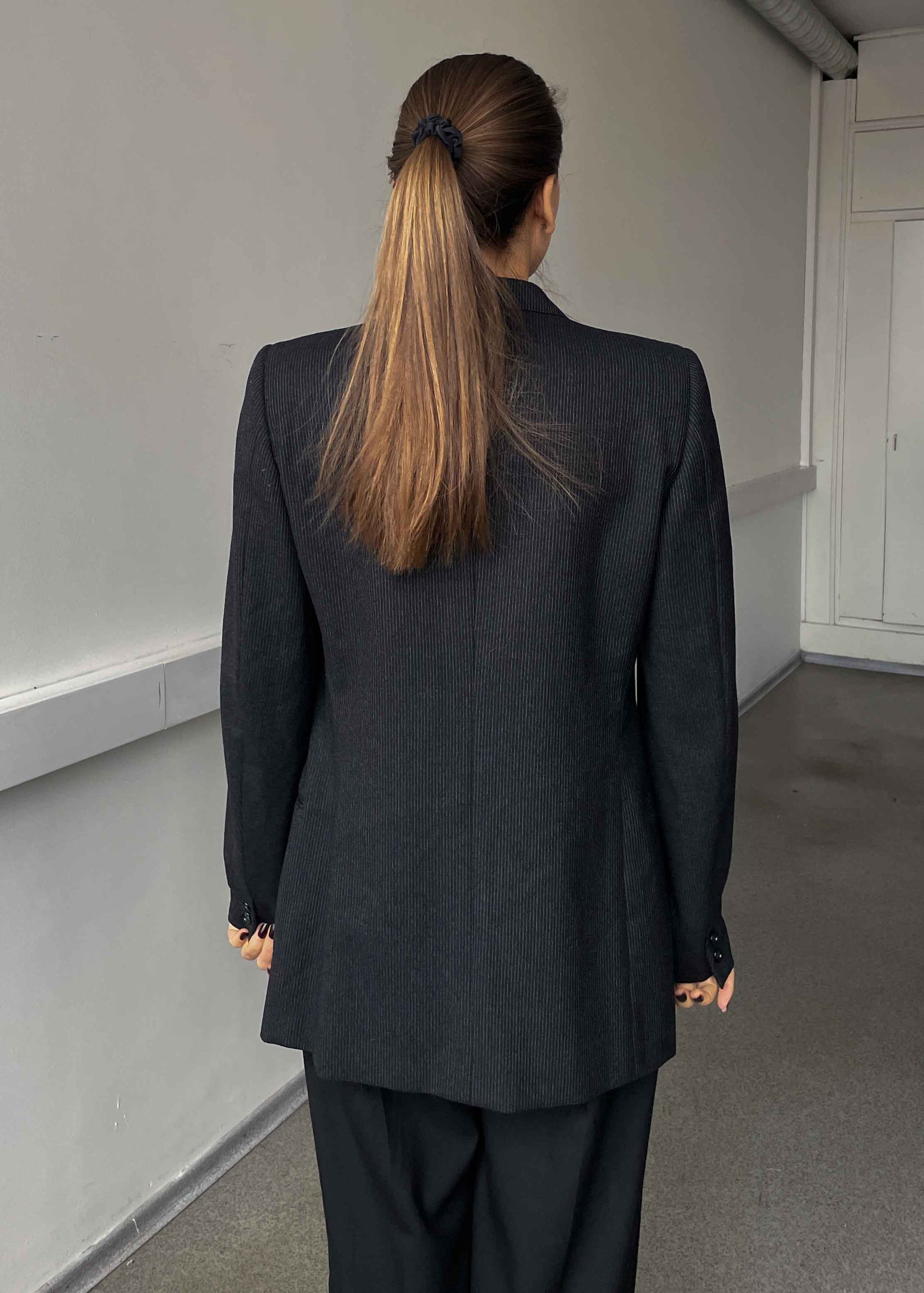 Vintage Grey Striped Oversized 100% WOOL Blazer