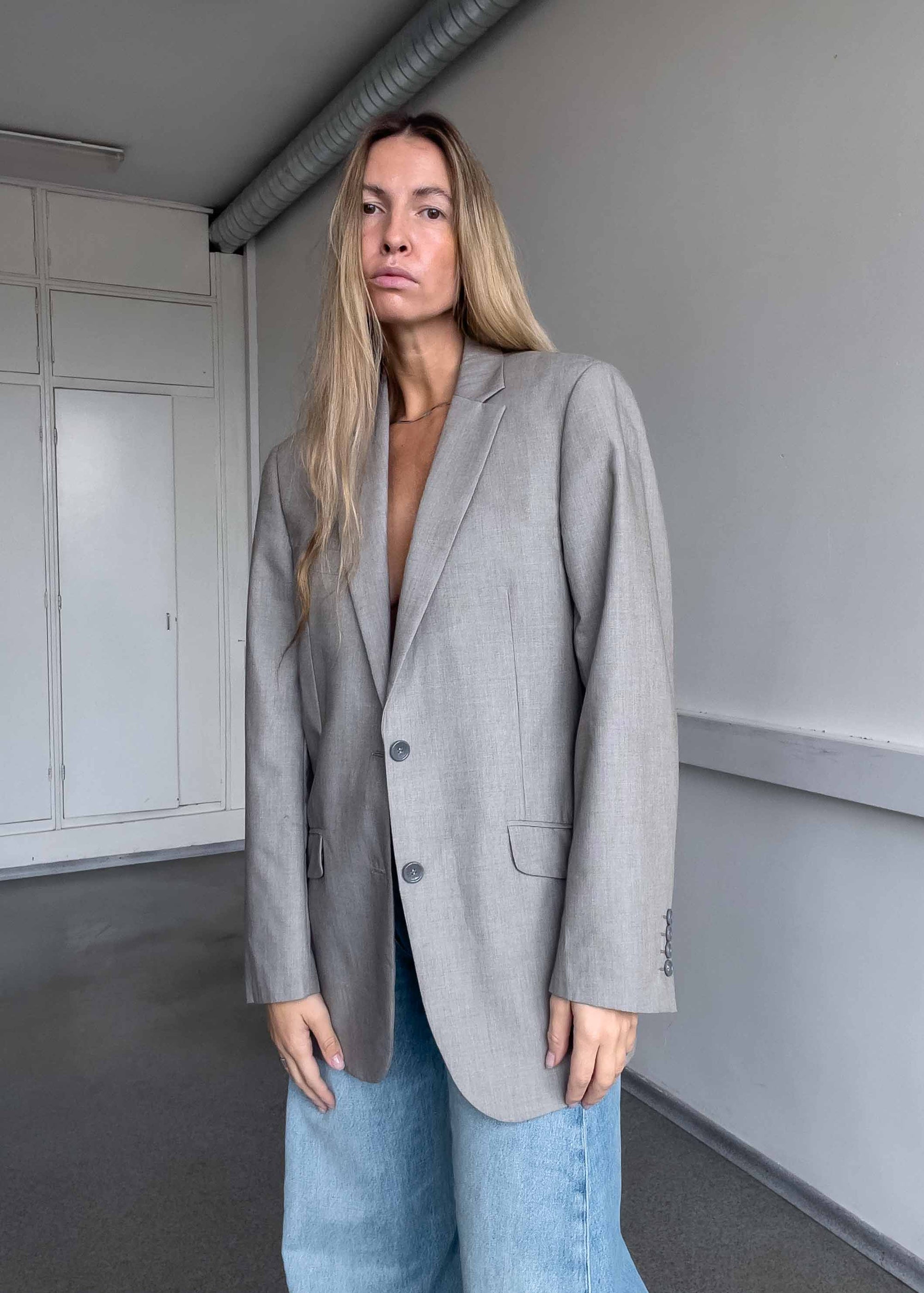 Vintage Light Grey Oversized Blazer