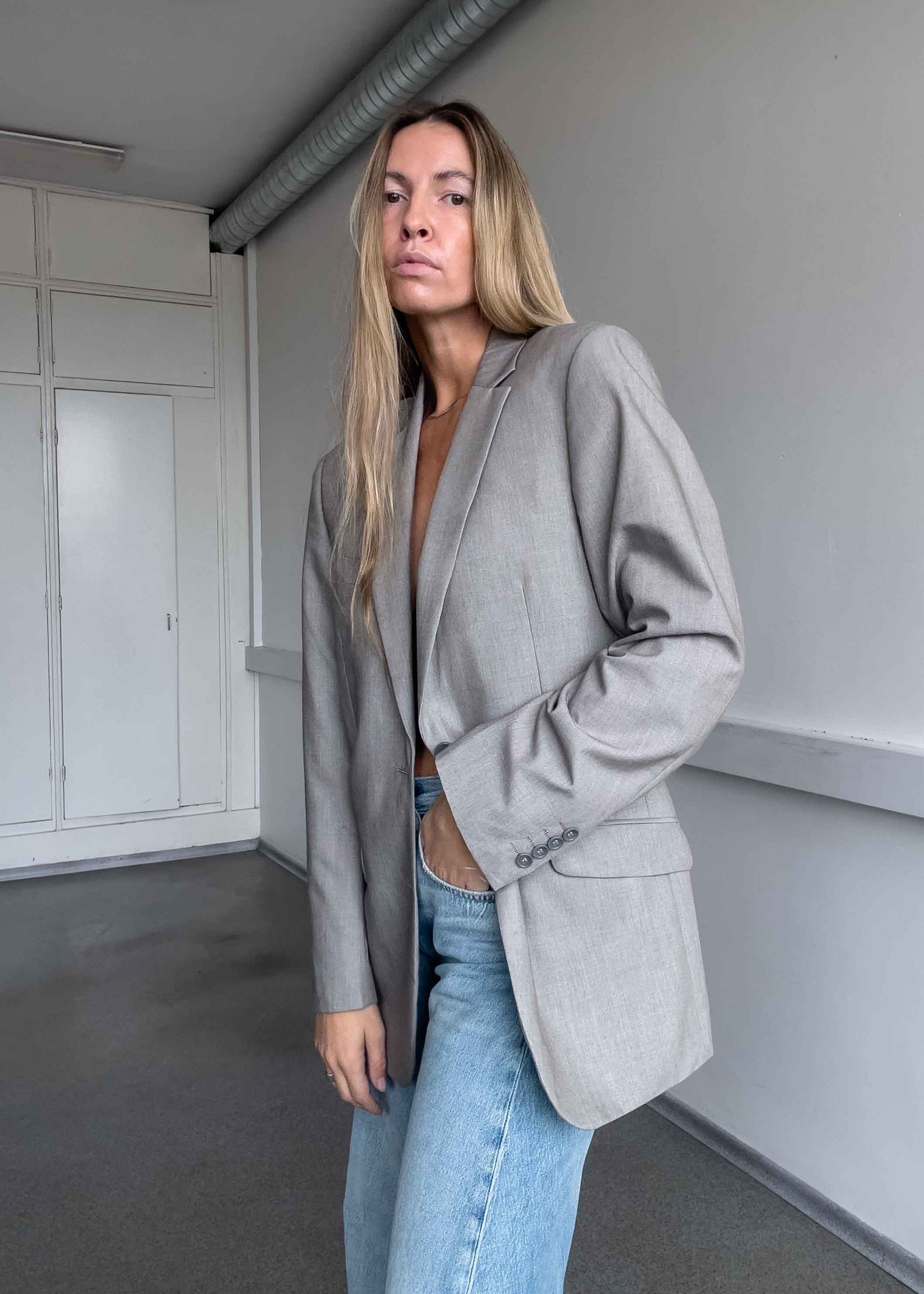 Vintage Light Grey Oversized Blazer