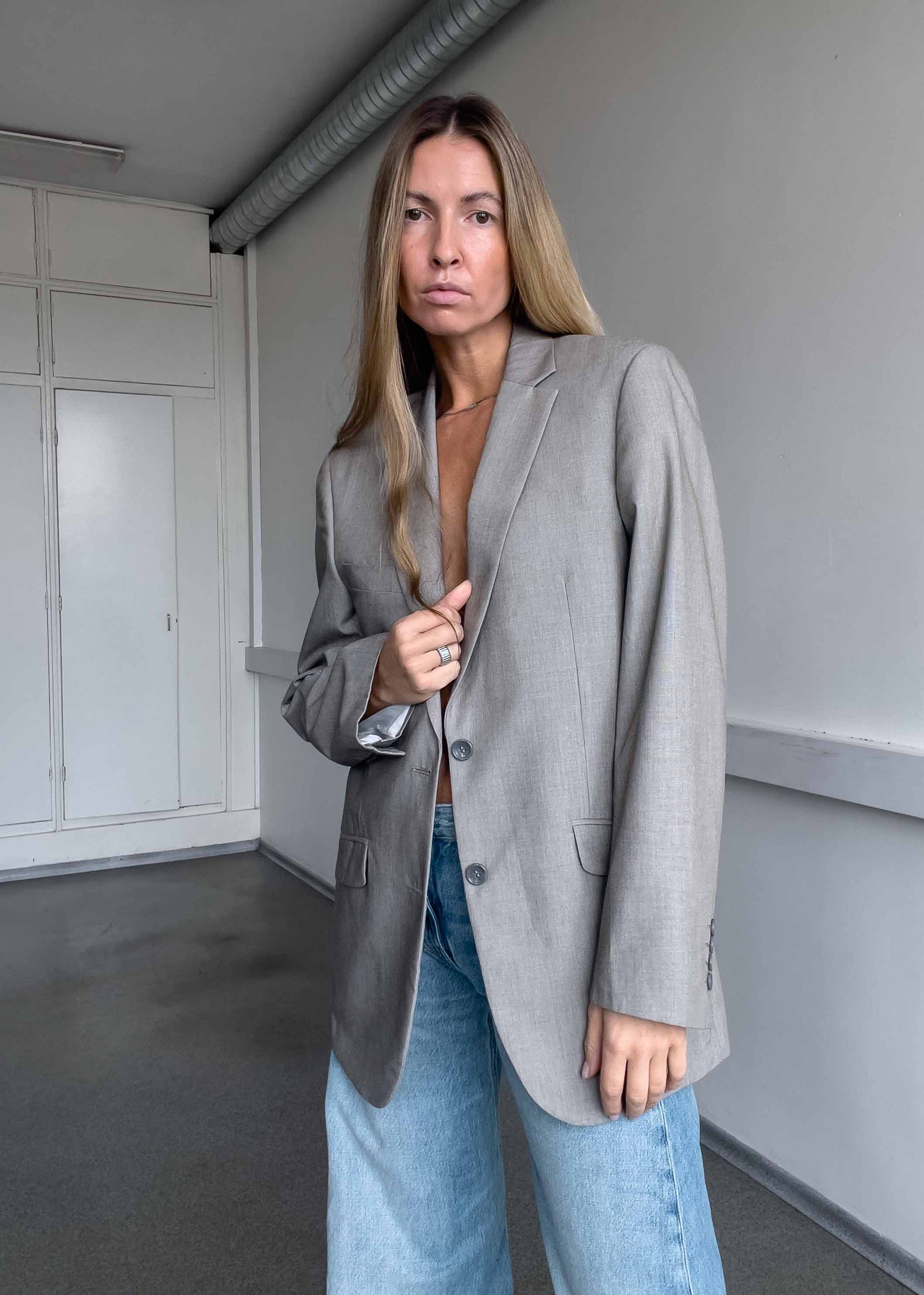 Vintage Light Grey Oversized Blazer