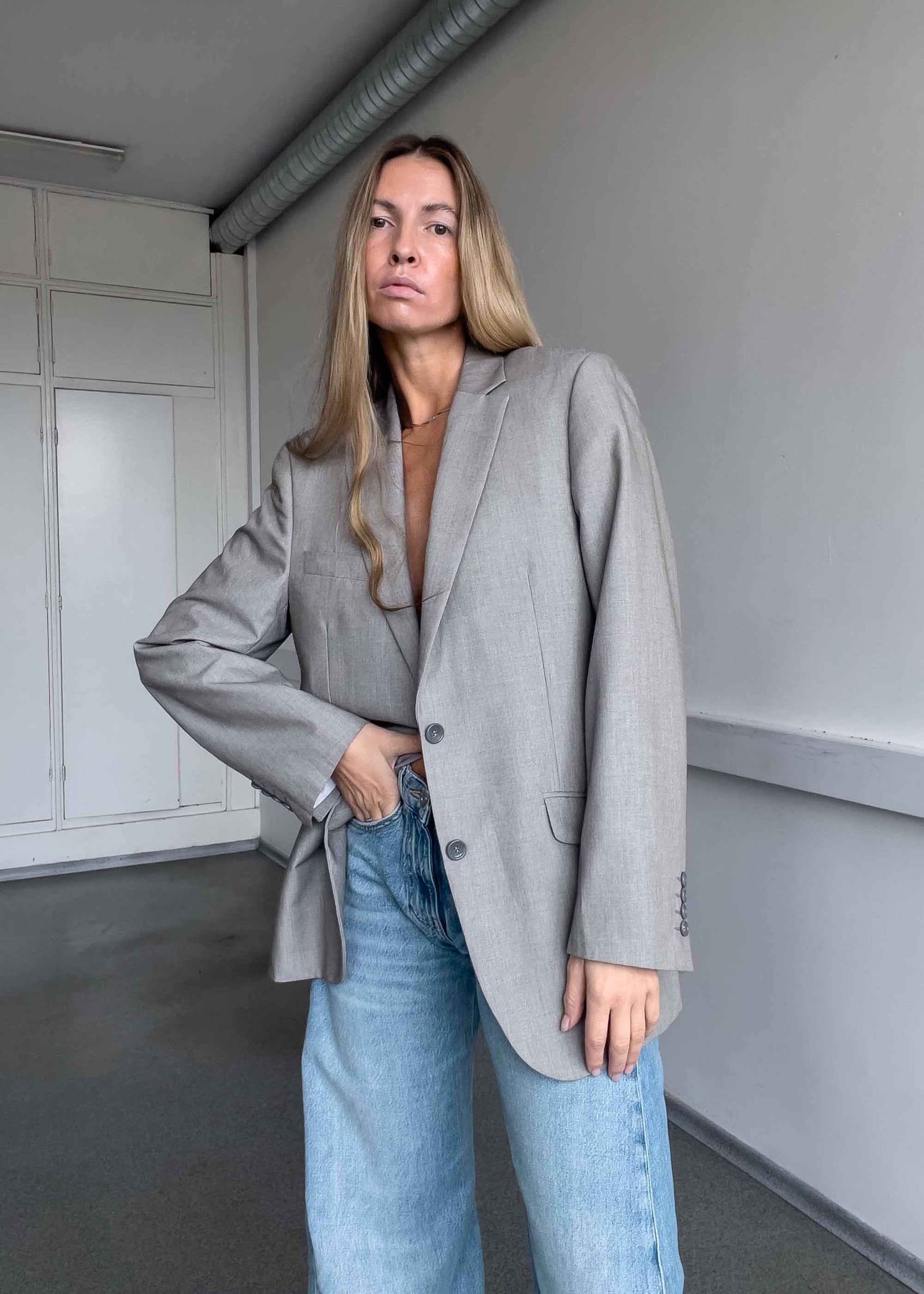 Vintage Light Grey Oversized Blazer