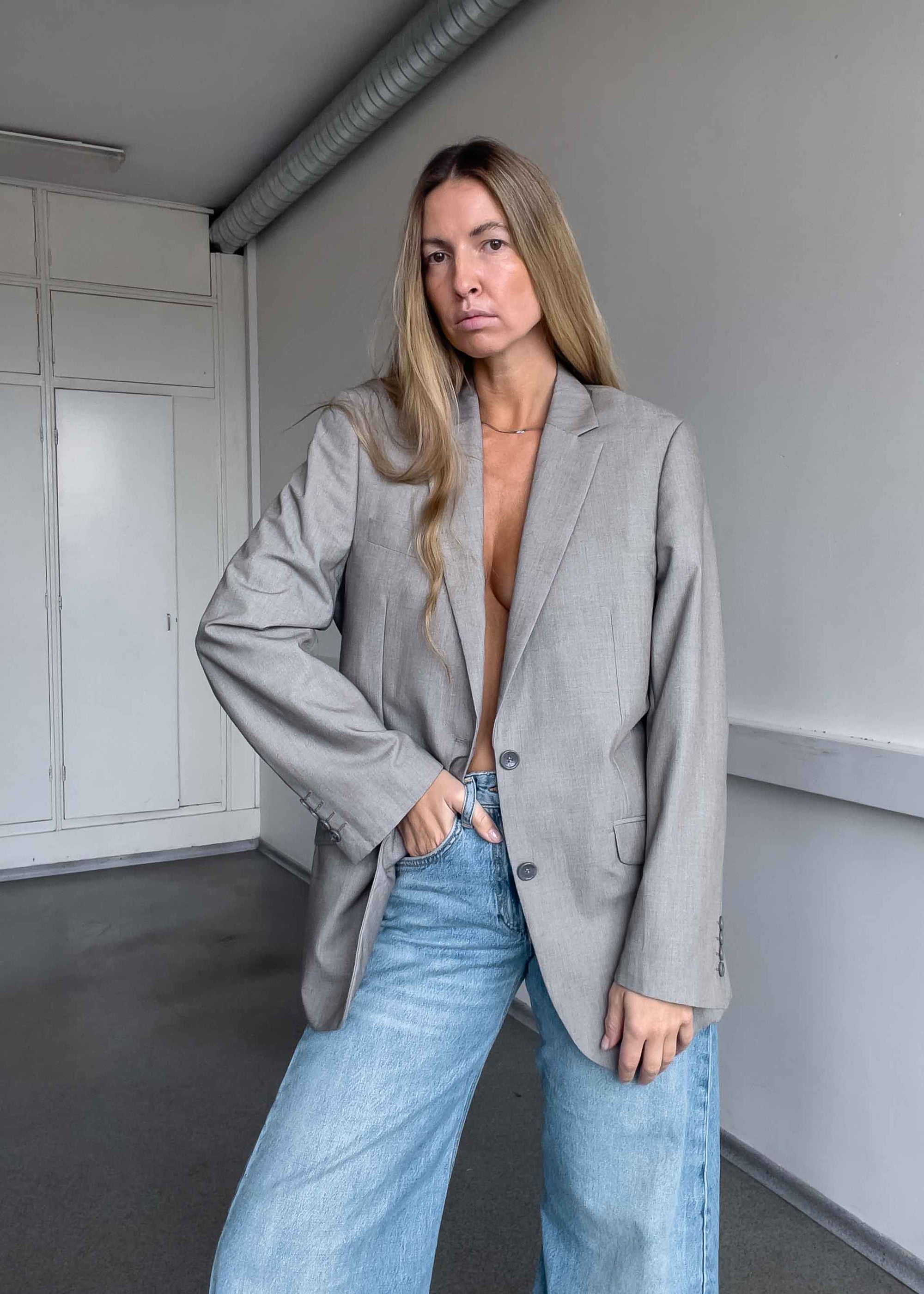 Vintage Light Grey Oversized Blazer