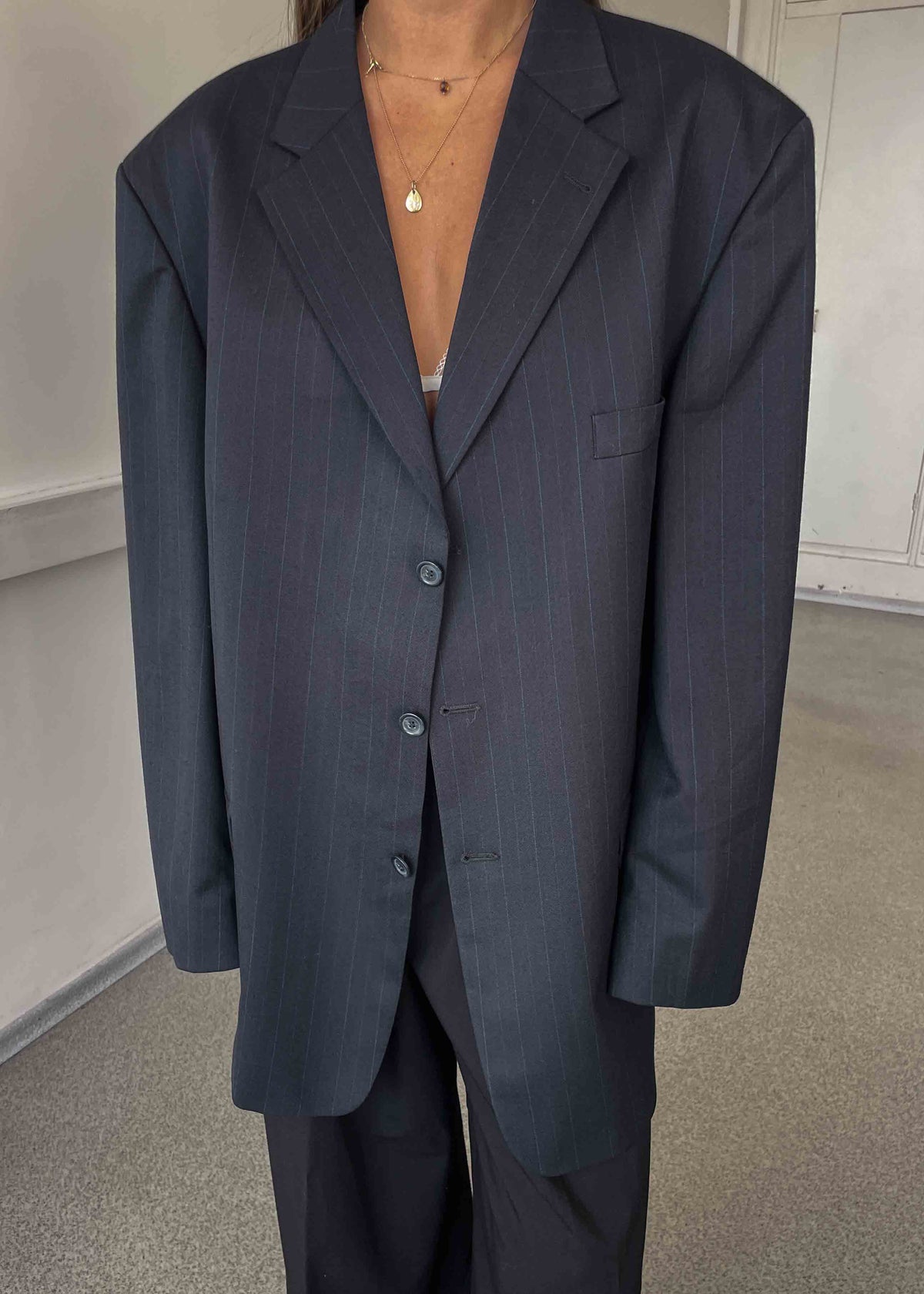 Vintage Blue Striped Oversized Blazer