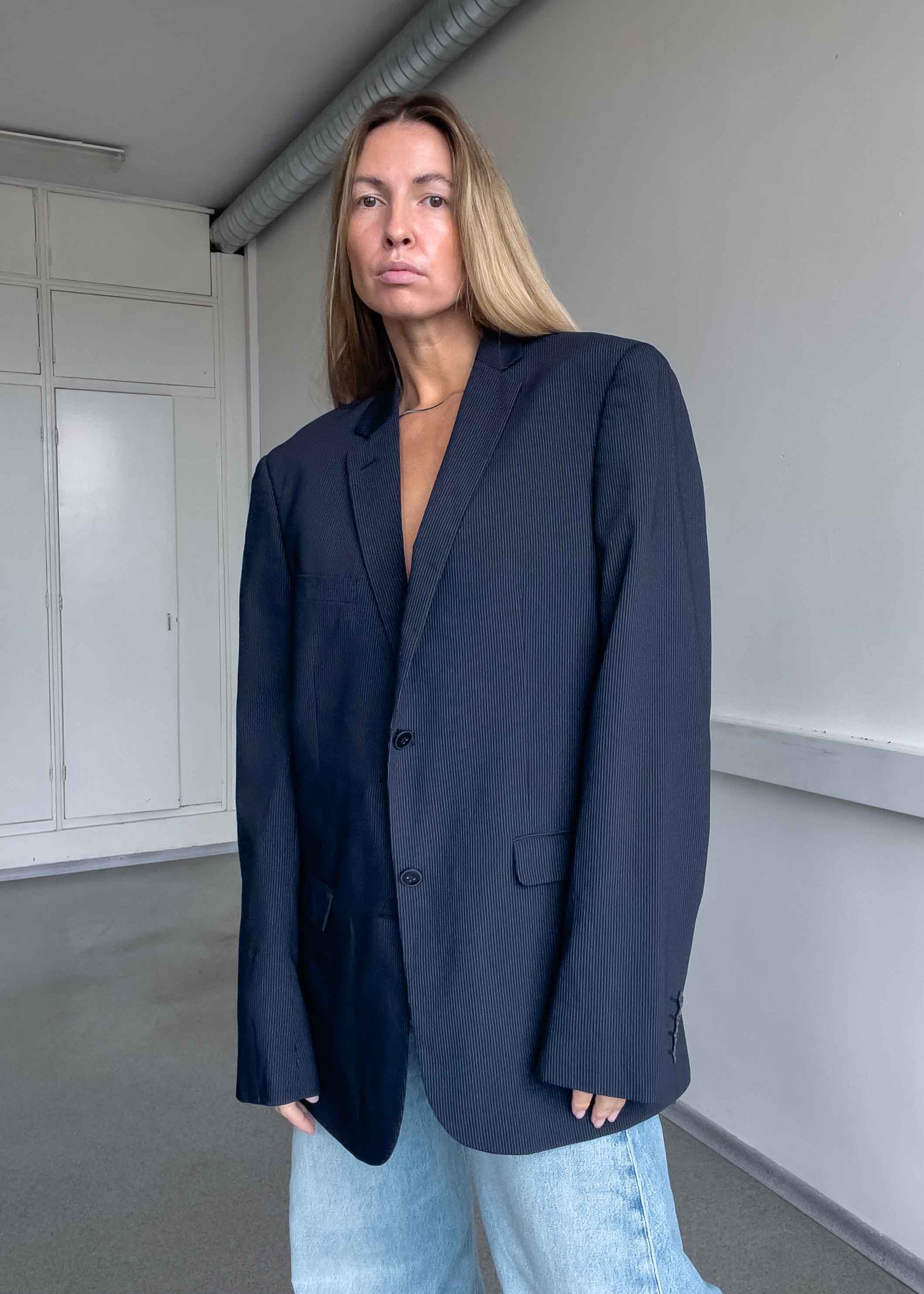 Vintage Blue Stripy Oversized Blazer
