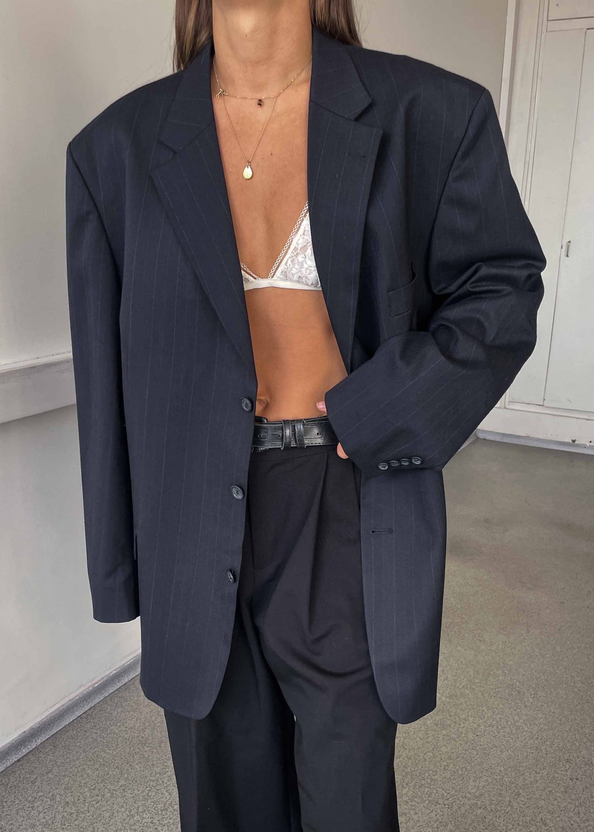 Vintage Blue Striped Oversized Blazer