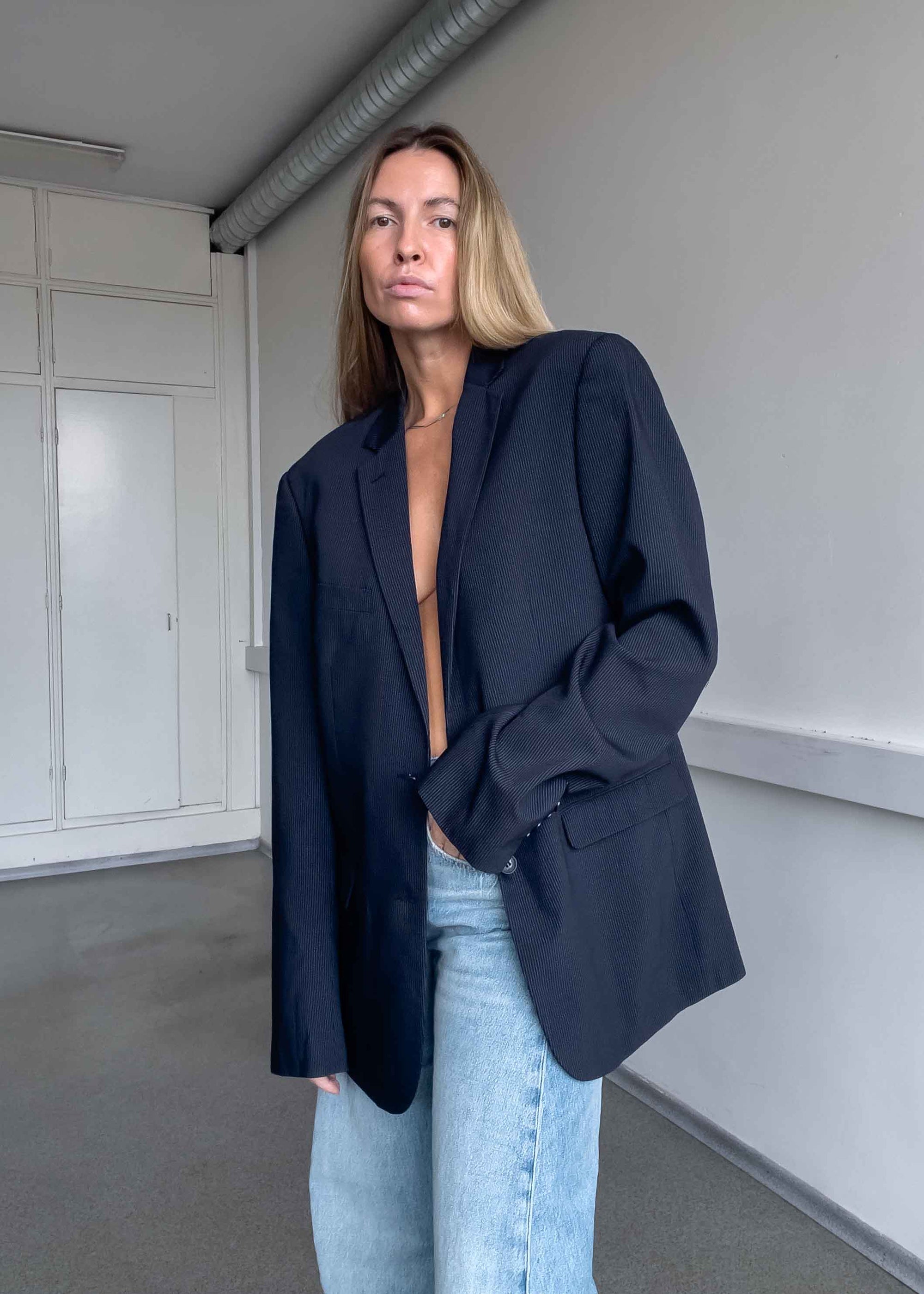 Vintage Blue Stripy Oversized Blazer