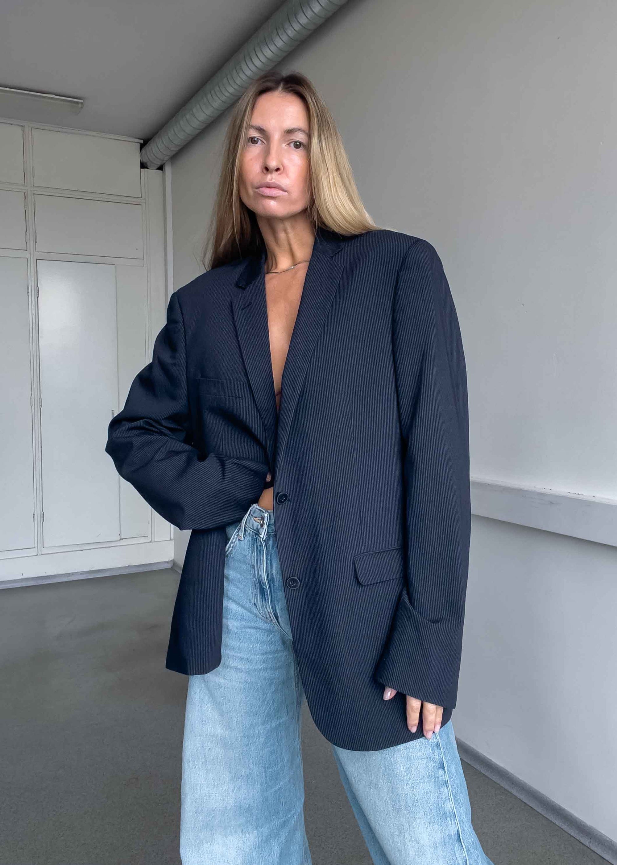 Vintage Blue Stripy Oversized Blazer