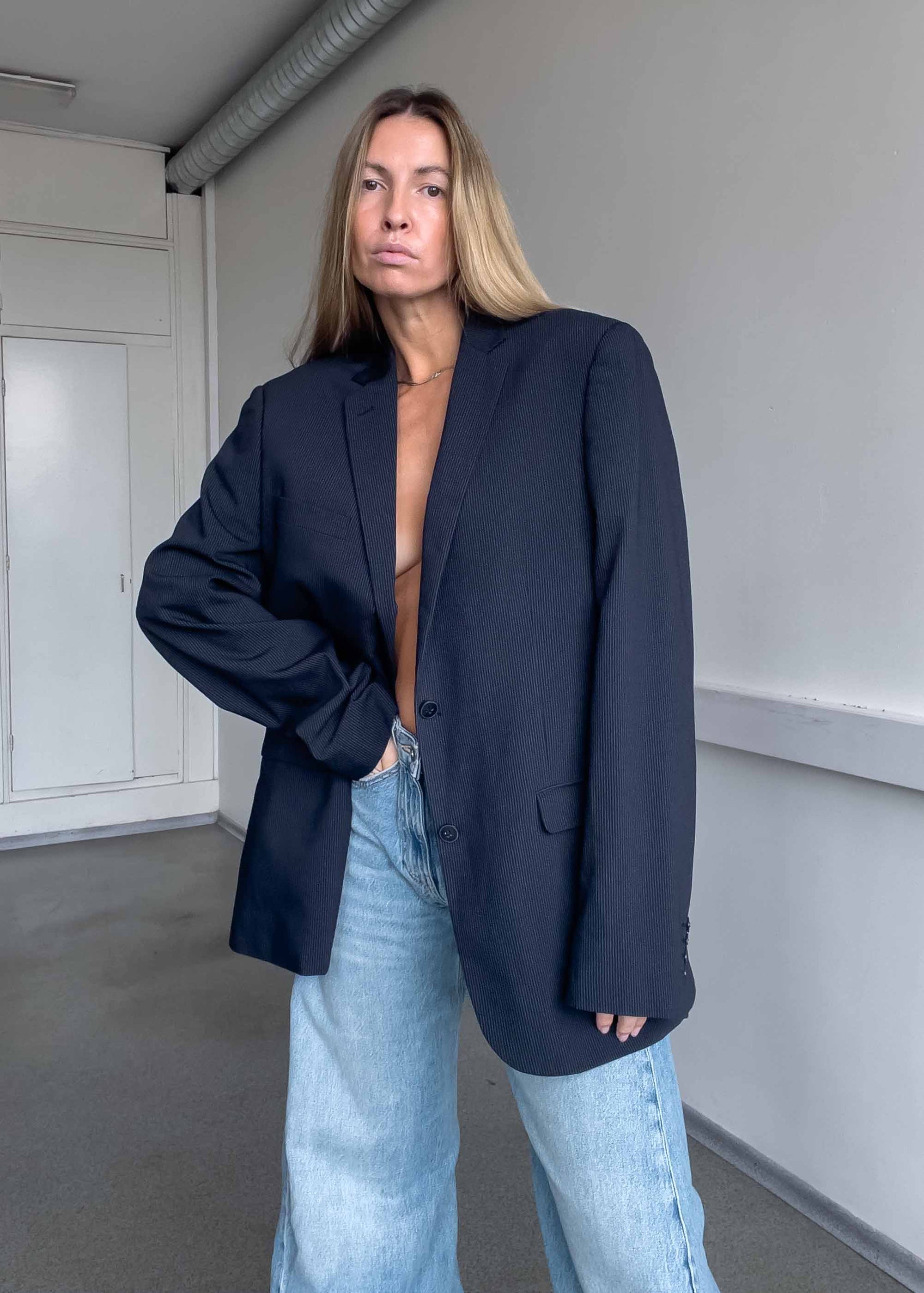 Vintage Blue Stripy Oversized Blazer