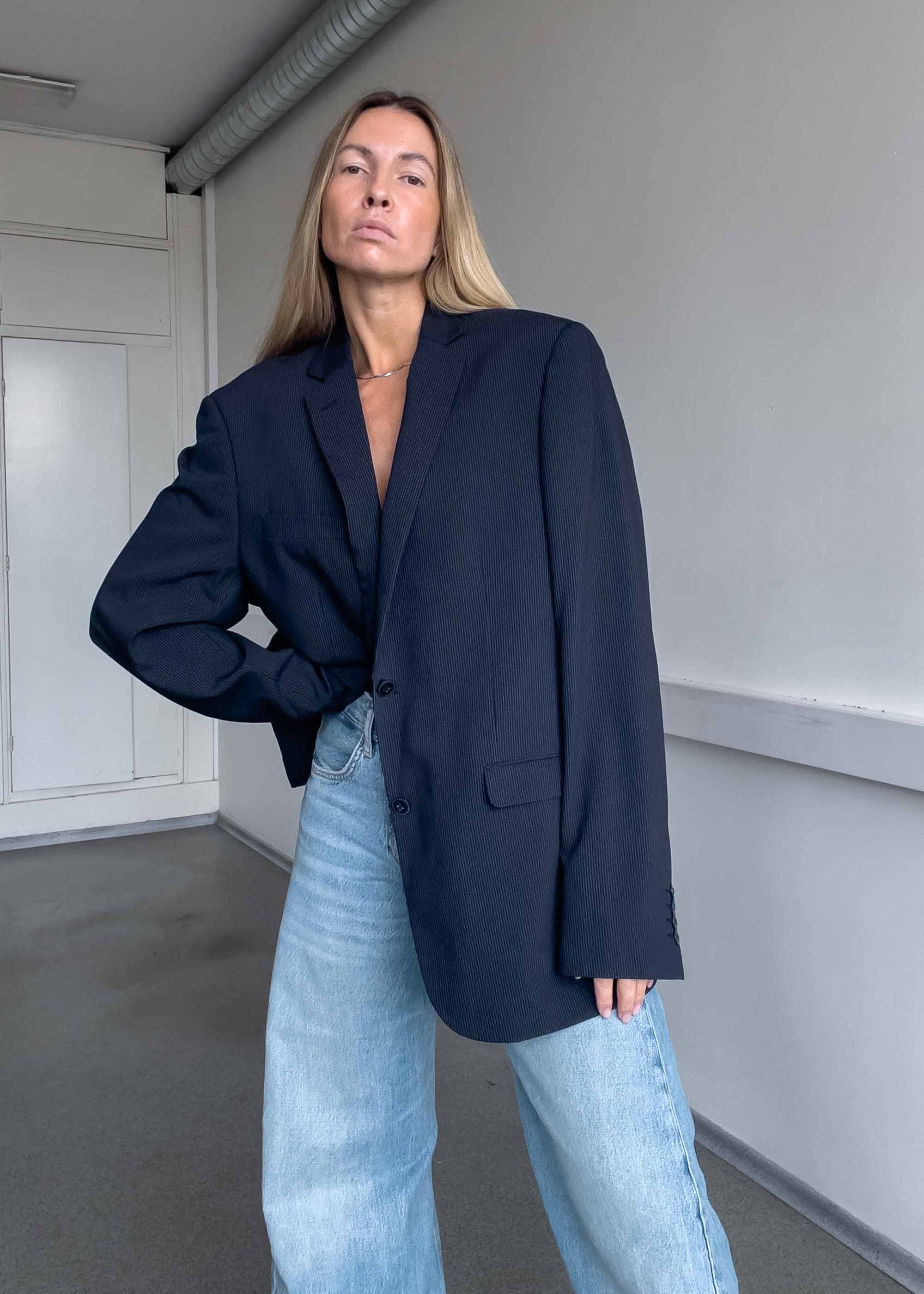 Vintage Blue Stripy Oversized Blazer