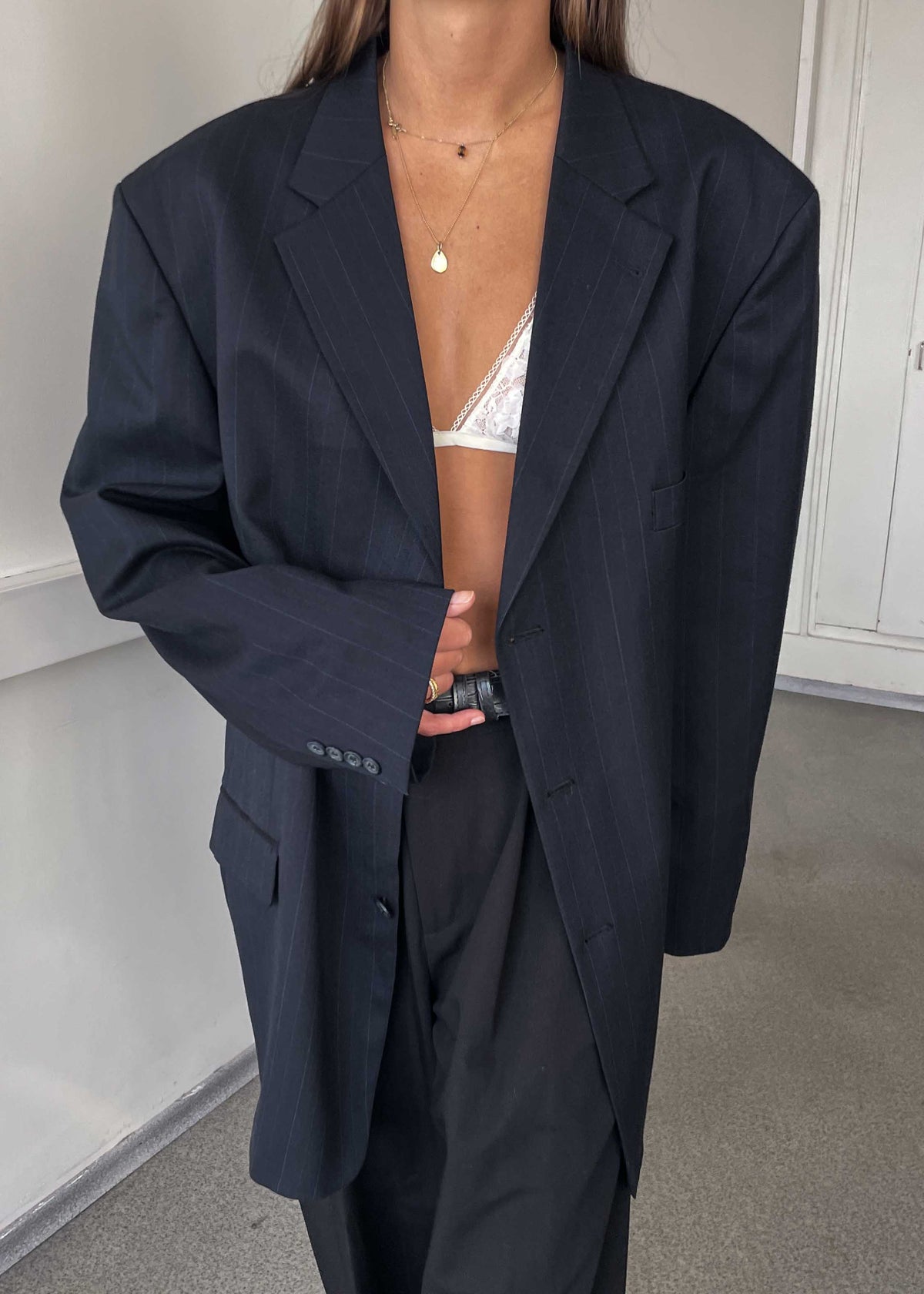 Vintage Blue Striped Oversized Blazer
