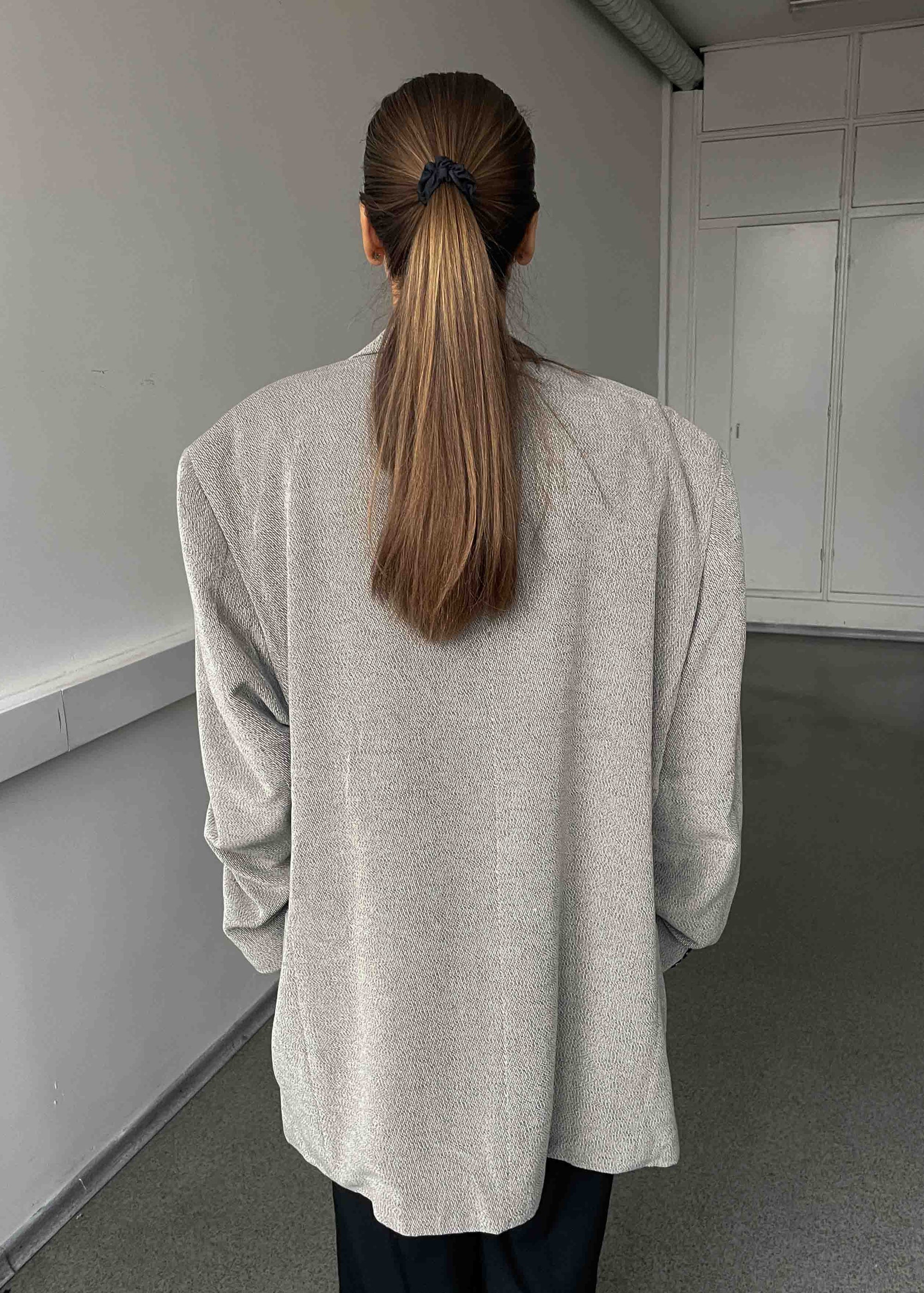 Vintage Light Grey Patterned Oversized Blazer