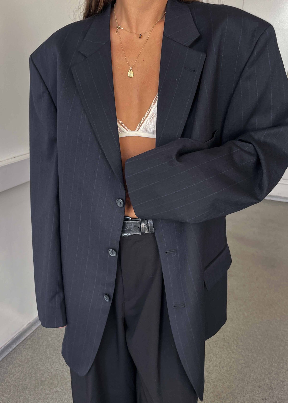 Vintage Blue Striped Oversized Blazer