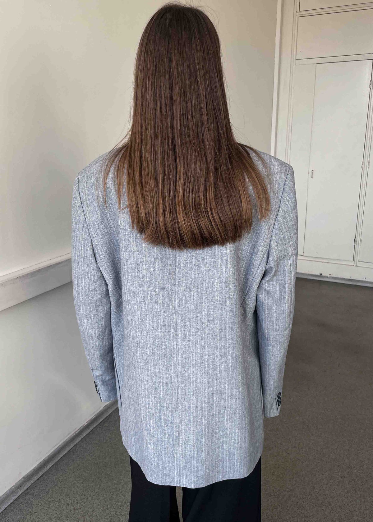 Vintage Light Grey Striped Oversized Blazer