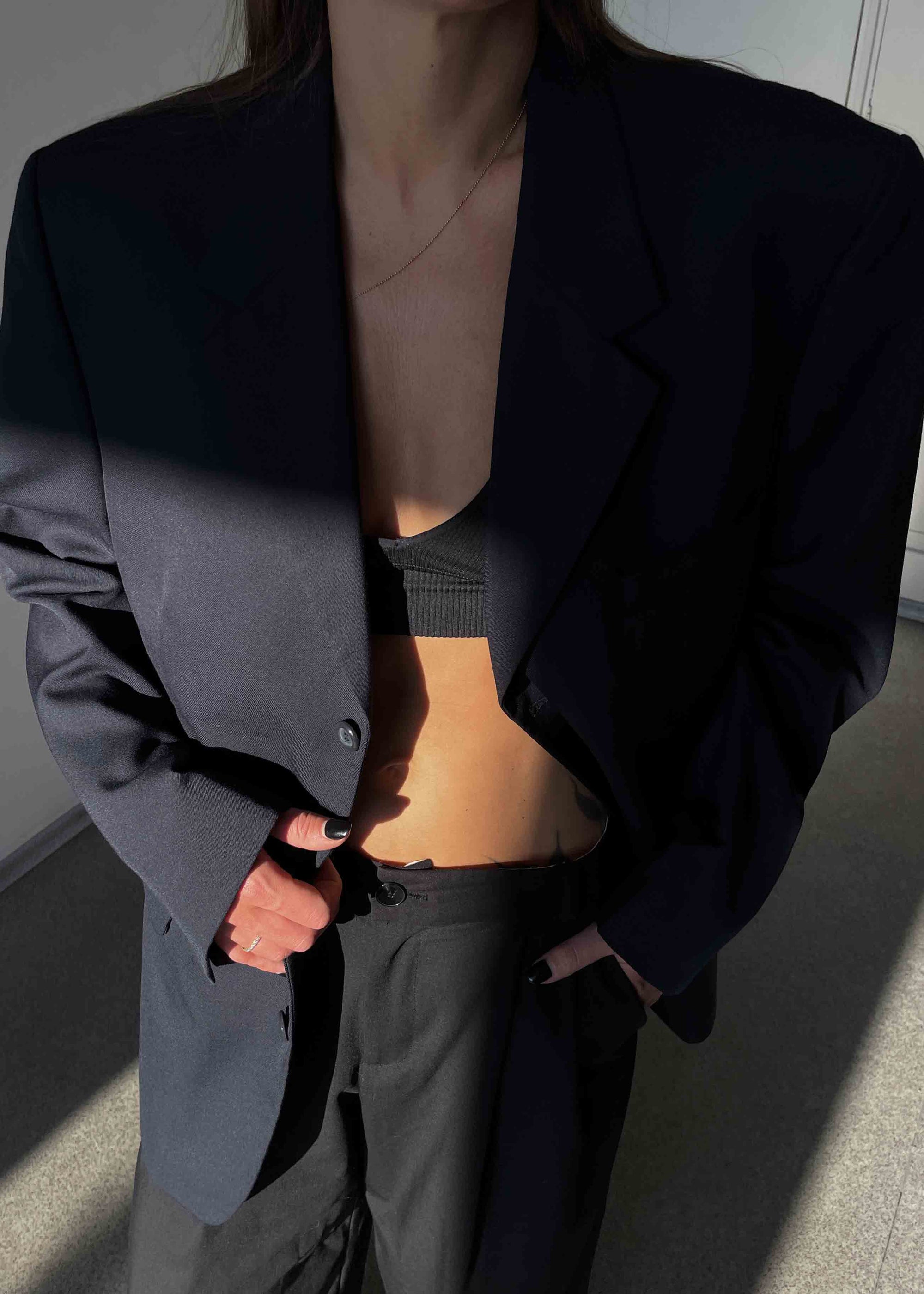 Vintage Navy Blue Oversized Blazer