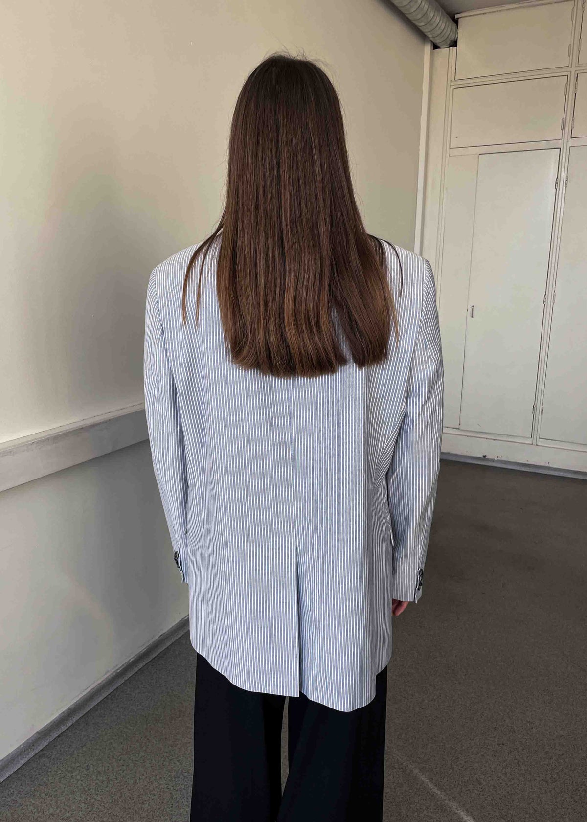 Vintage Light Grey Striped Oversized Cotton Blazer