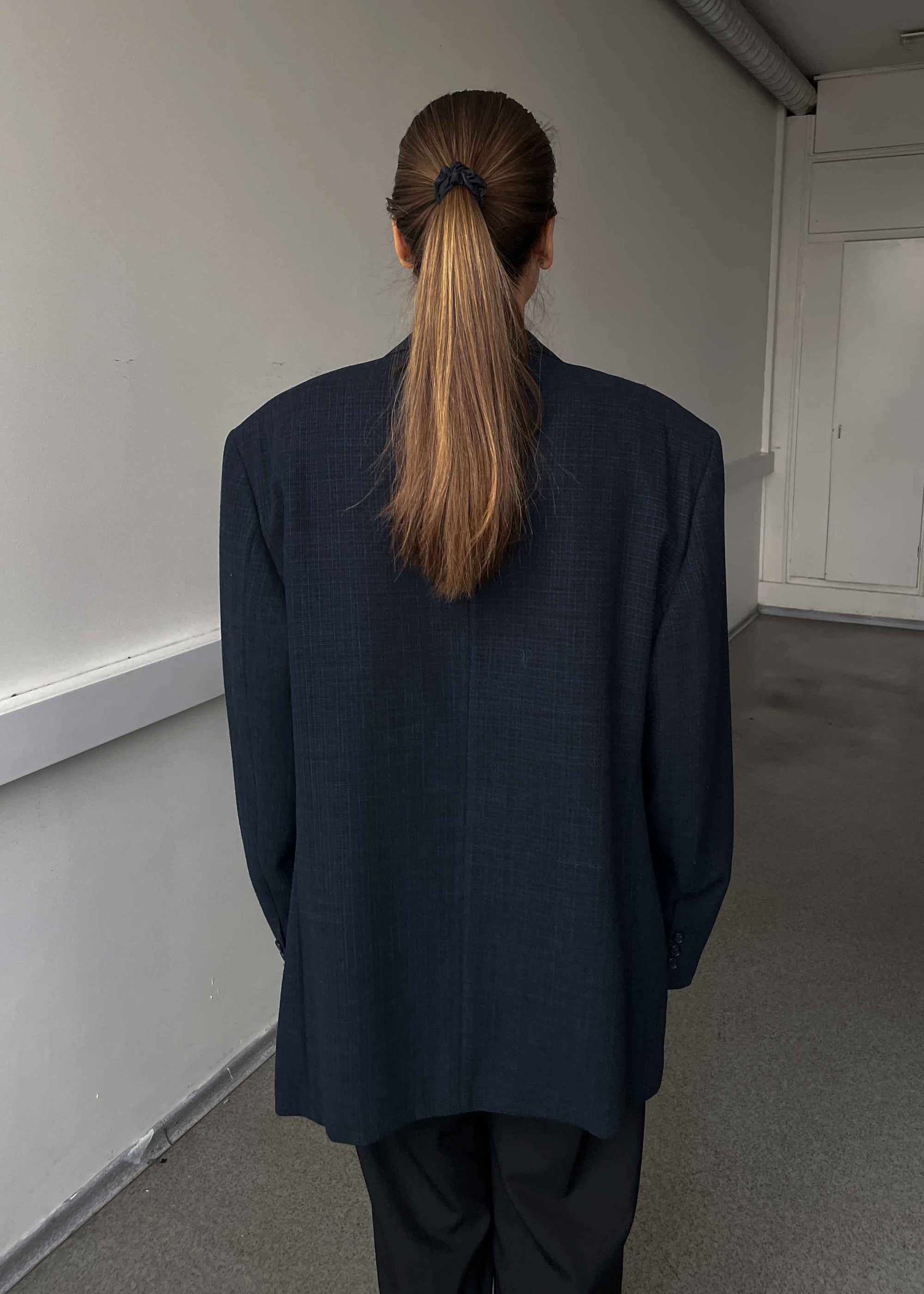 Vintage Blue Patterned Oversized 100% WOOL Blazer