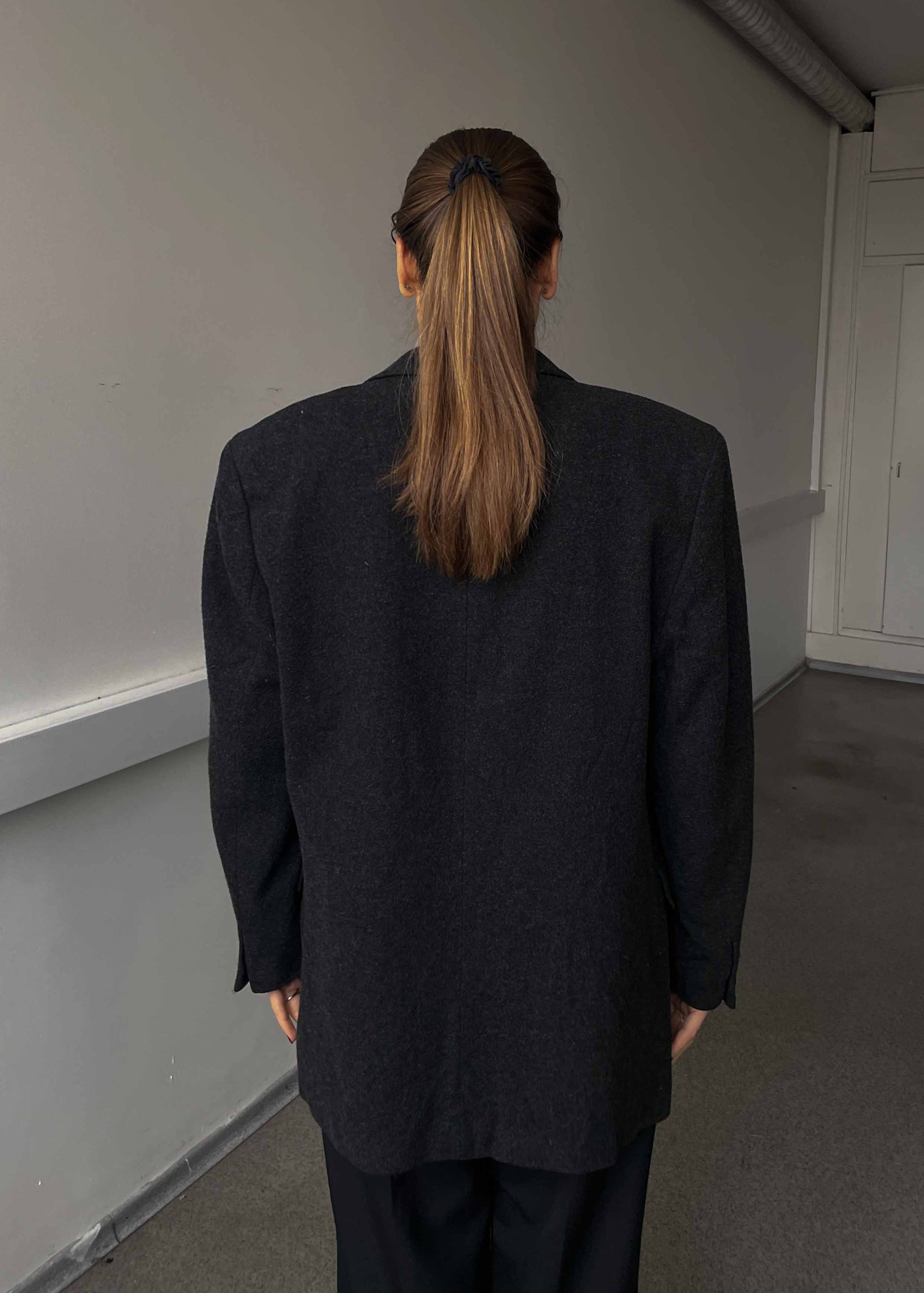 Vintage Dark Grey Oversized Brushed Wool Blazer