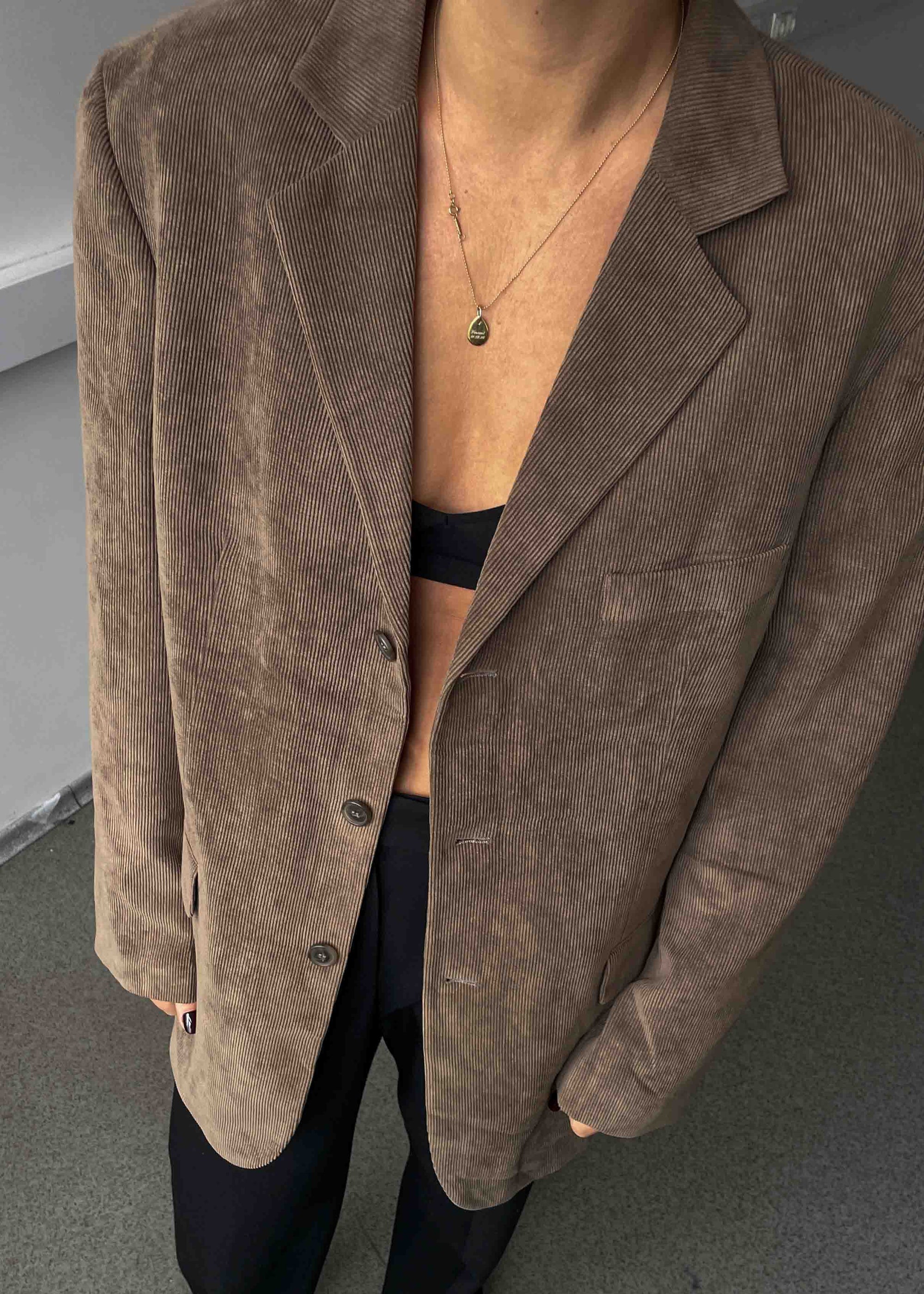 Vintage Warm Grey Oversized Corduroy Blazer