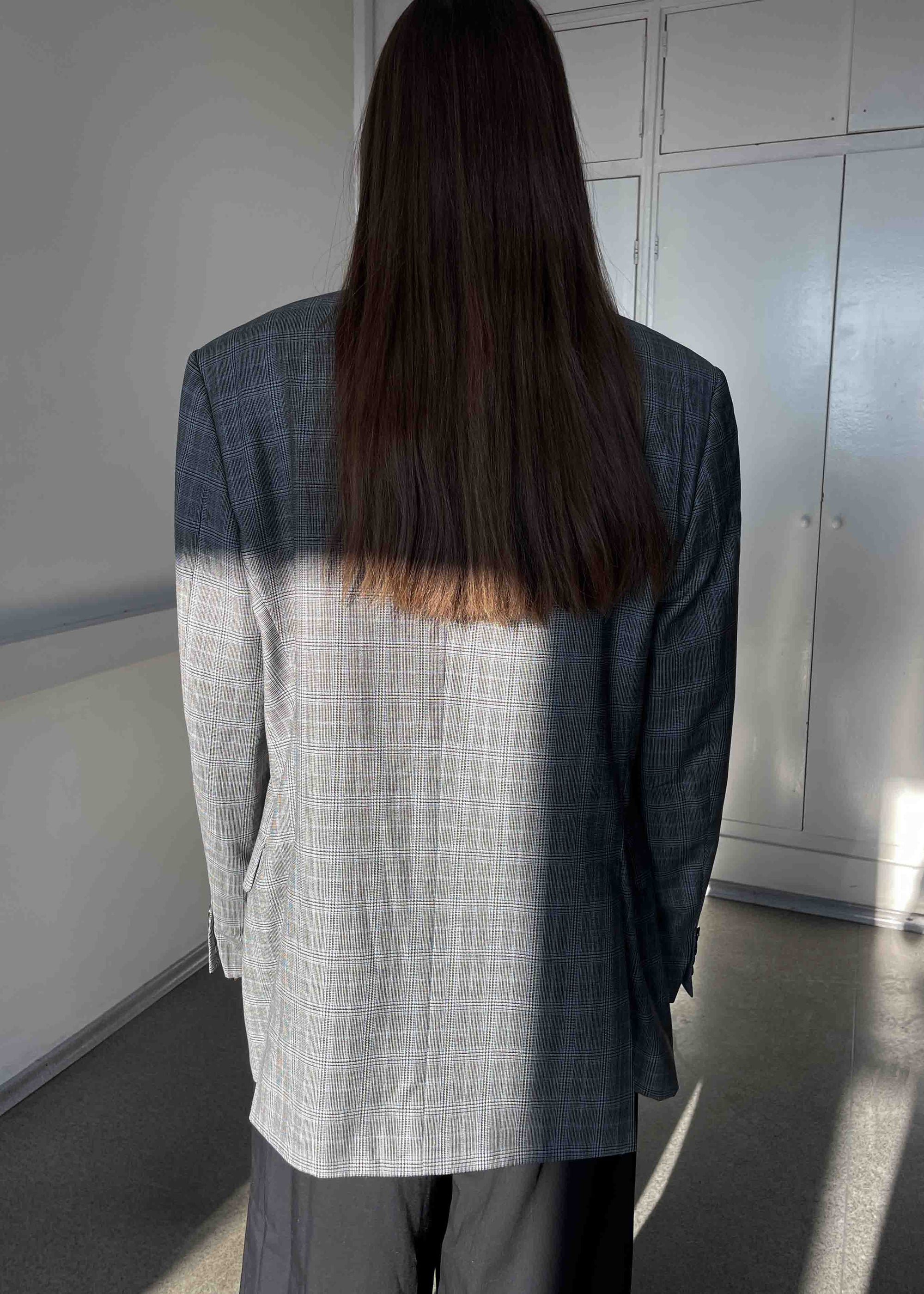Vintage Grey Checked Oversized 100% WOOL Blazer