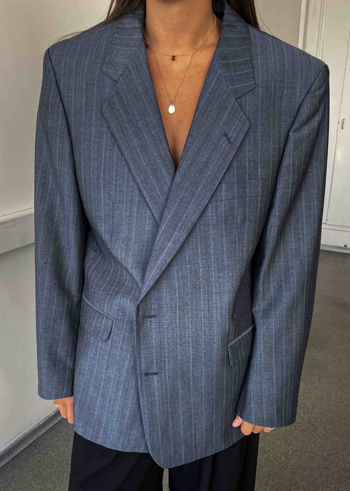 Vintage Blue Striped Oversized Blazer
