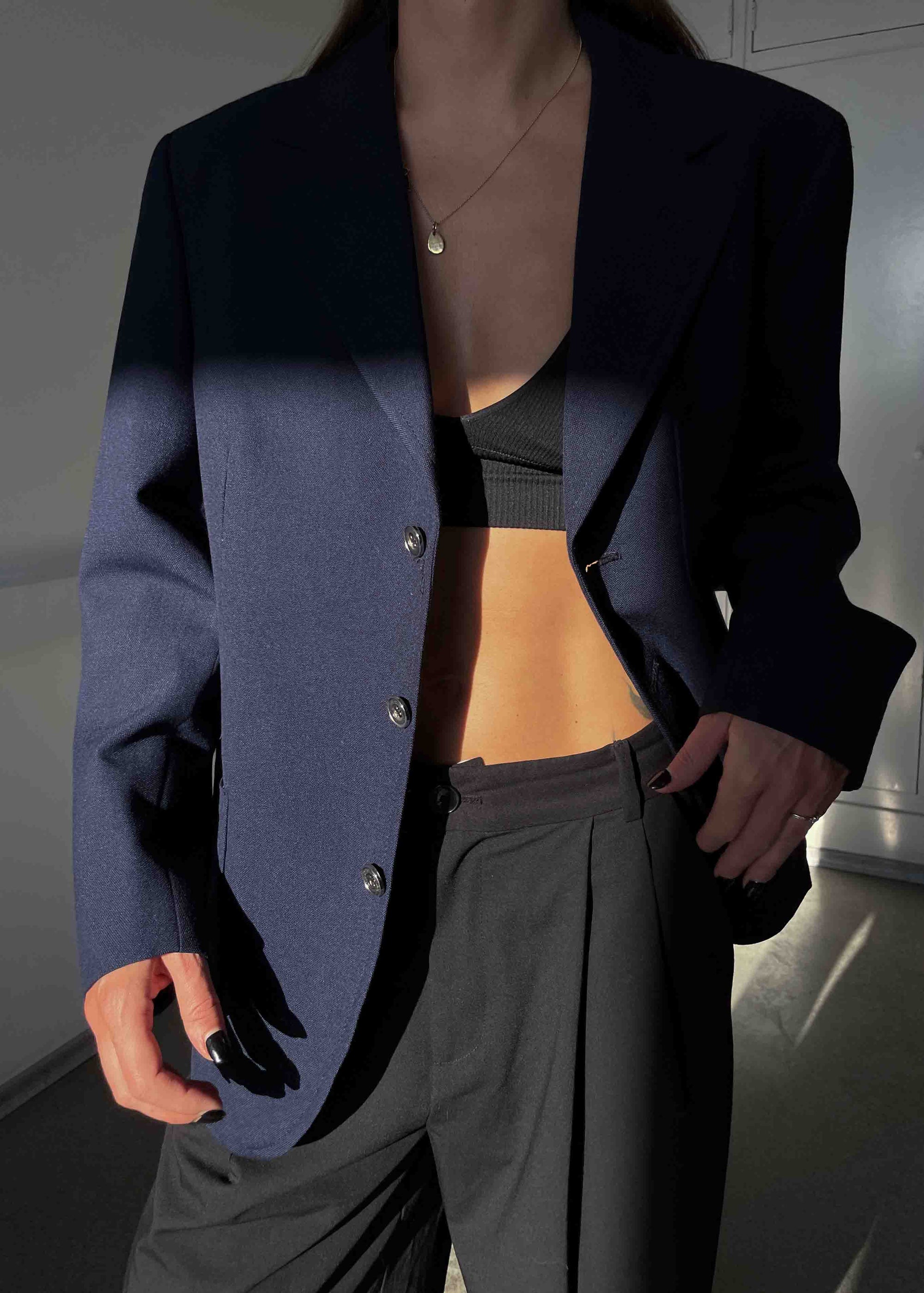 Vintage Blue Oversized Blazer with Metal Buttons