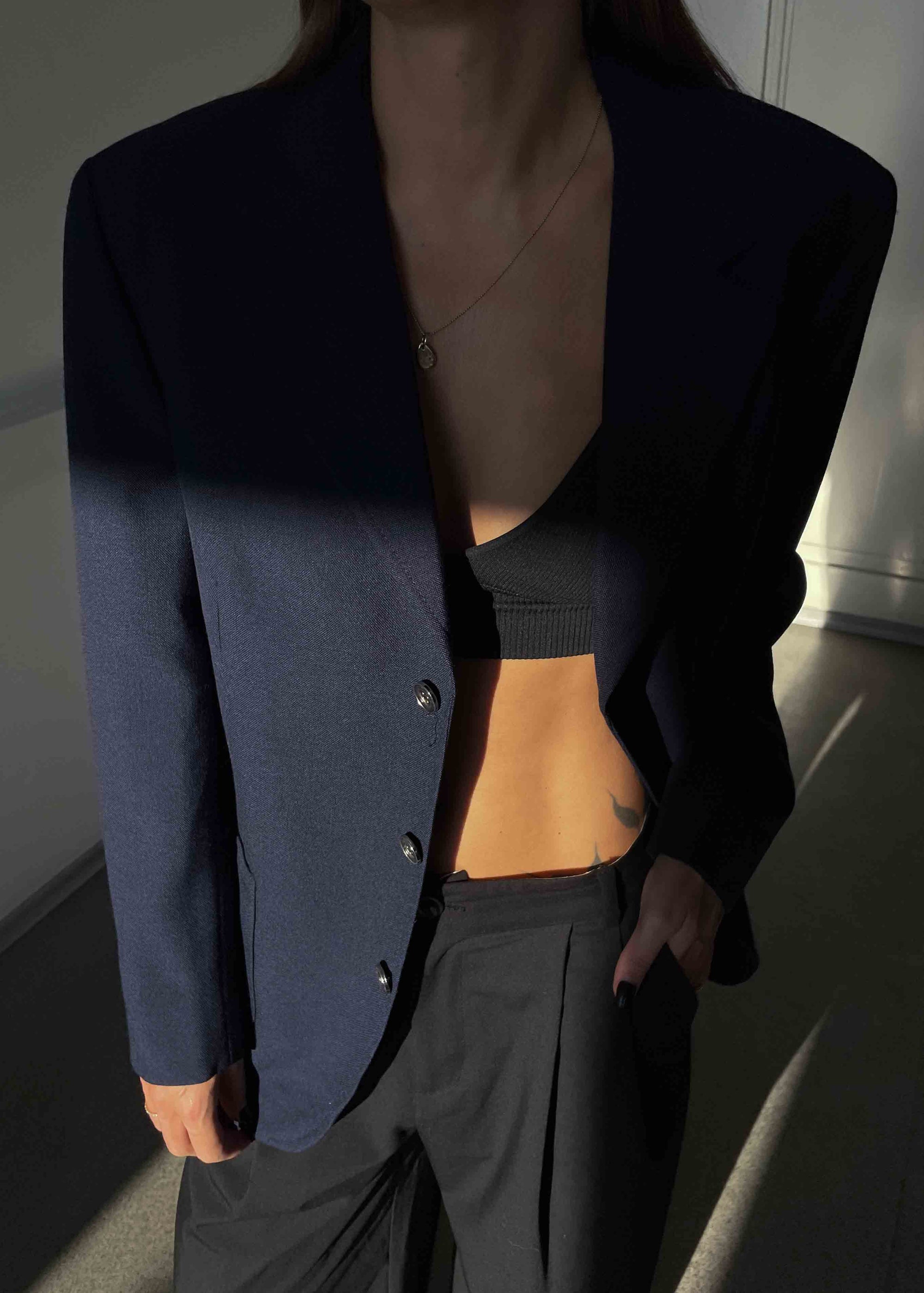 Vintage Blue Oversized Blazer with Metal Buttons