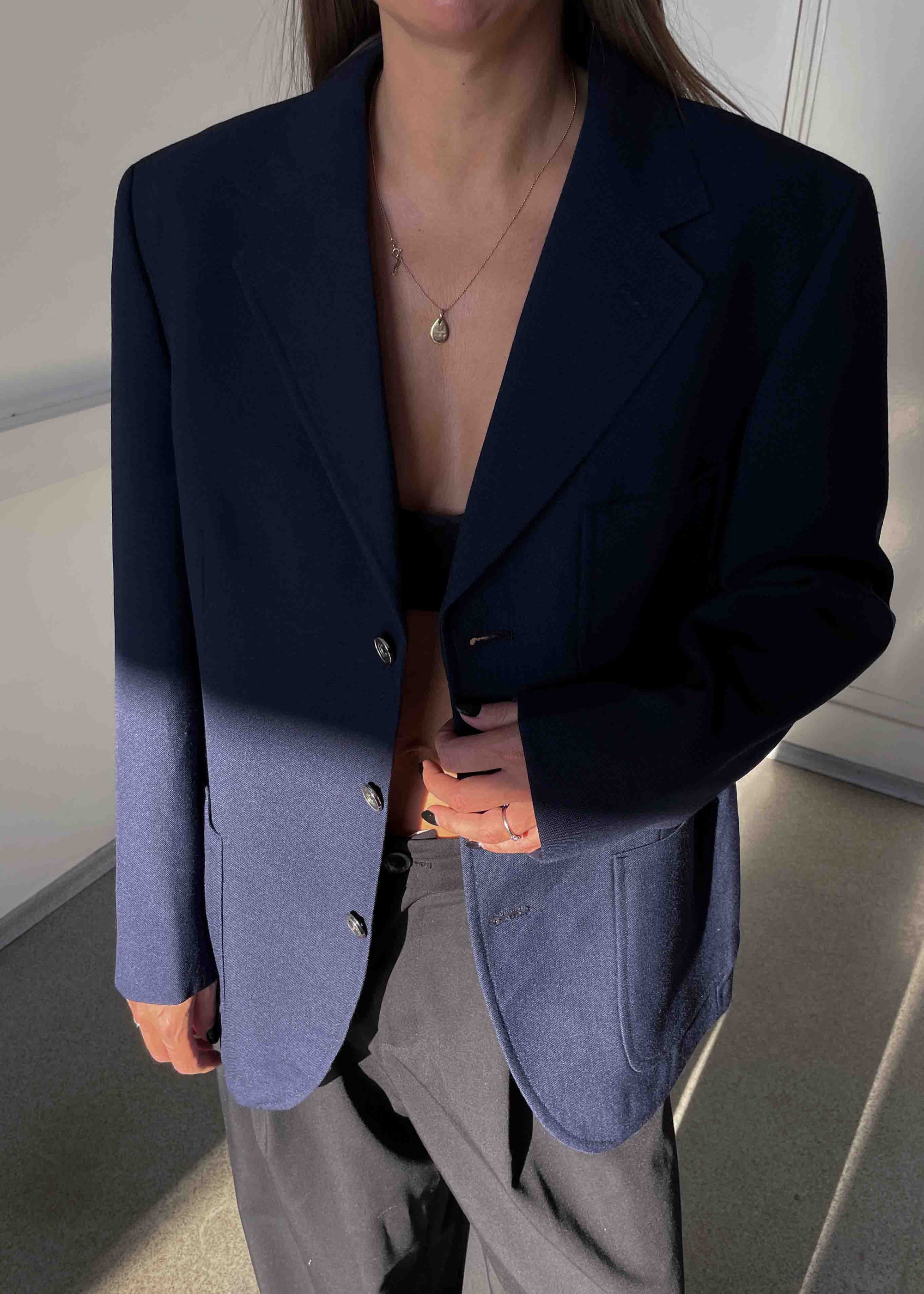 Vintage Blue Oversized Blazer with Metal Buttons