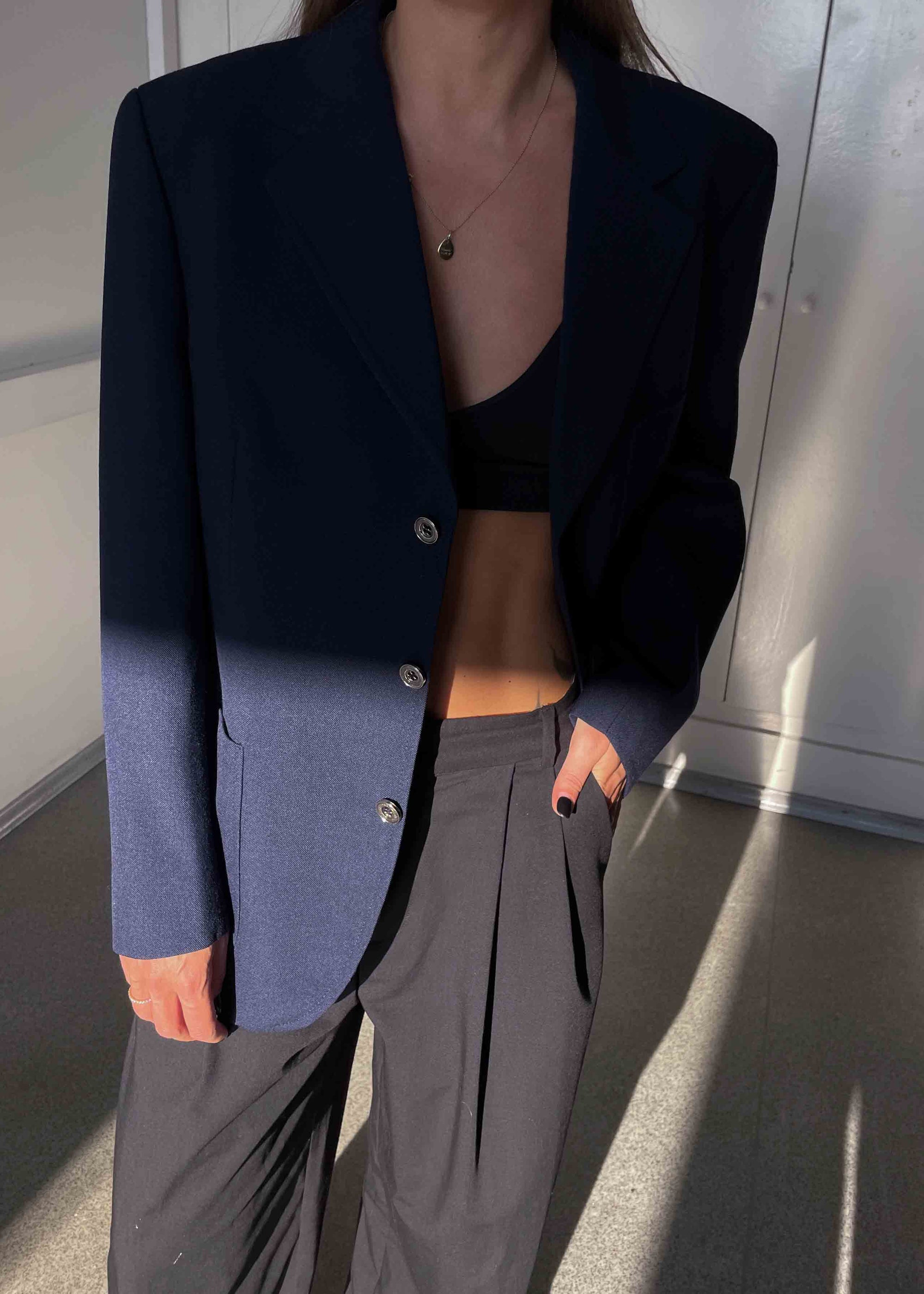 Vintage Blue Oversized Blazer with Metal Buttons