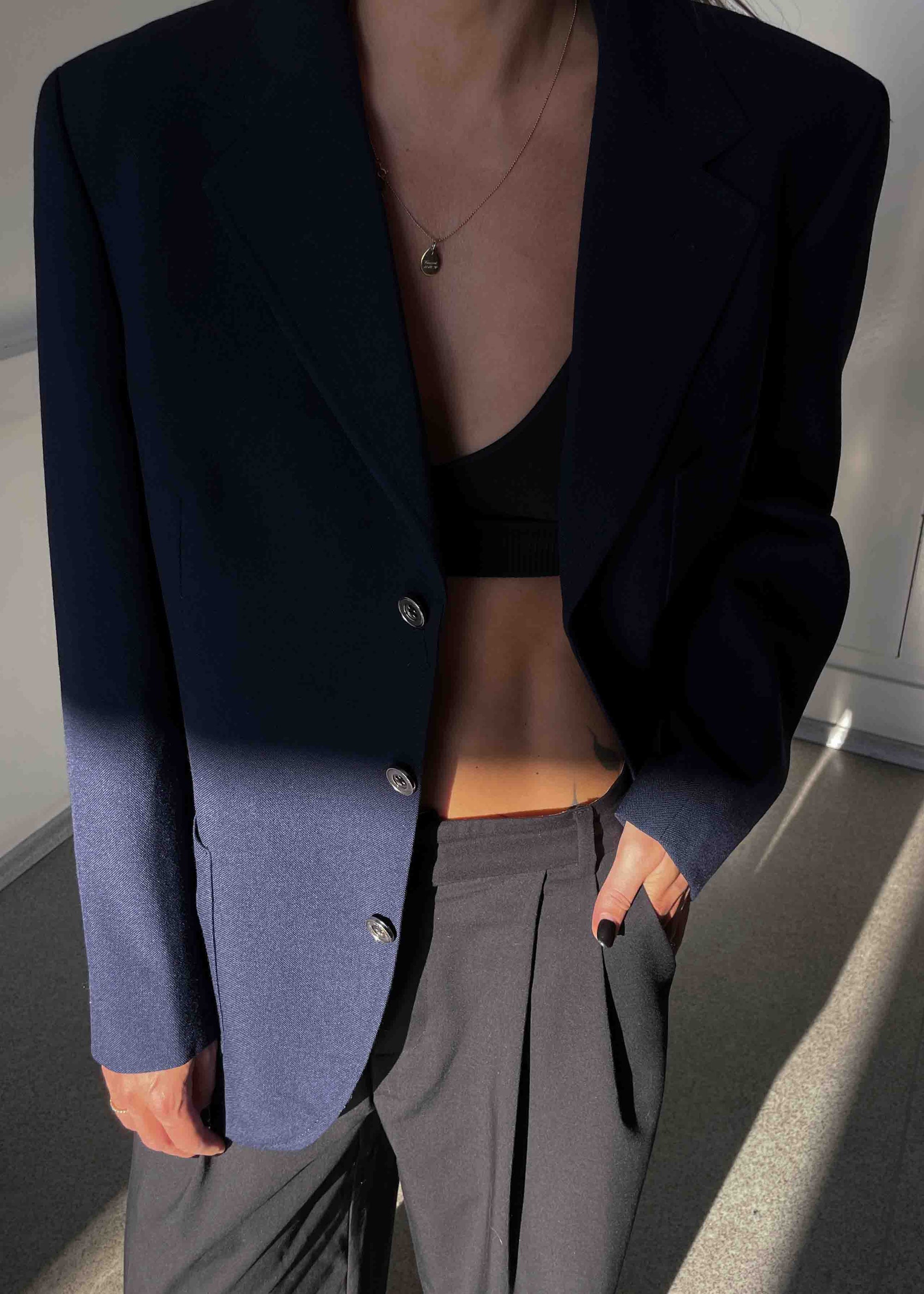 Vintage Blue Oversized Blazer with Metal Buttons
