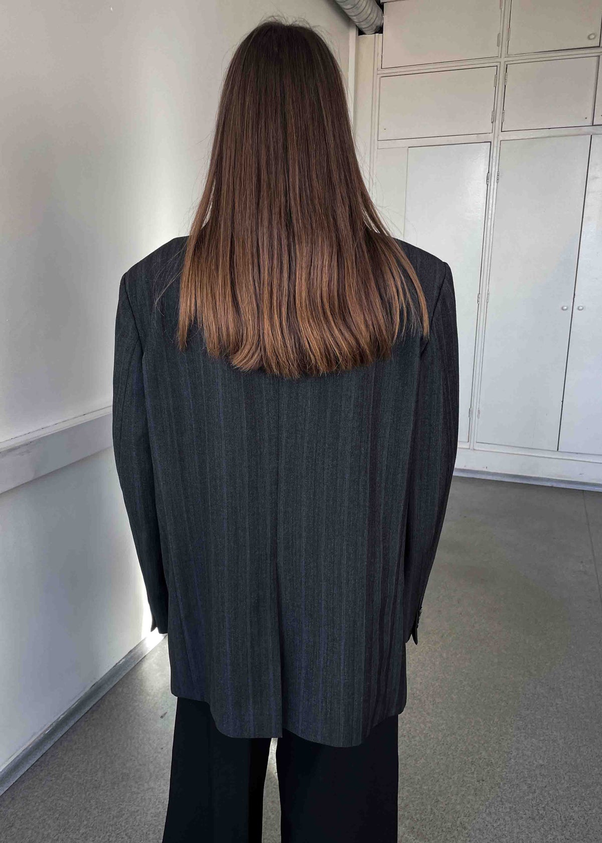Vintage Grey Striped Oversized Blazer