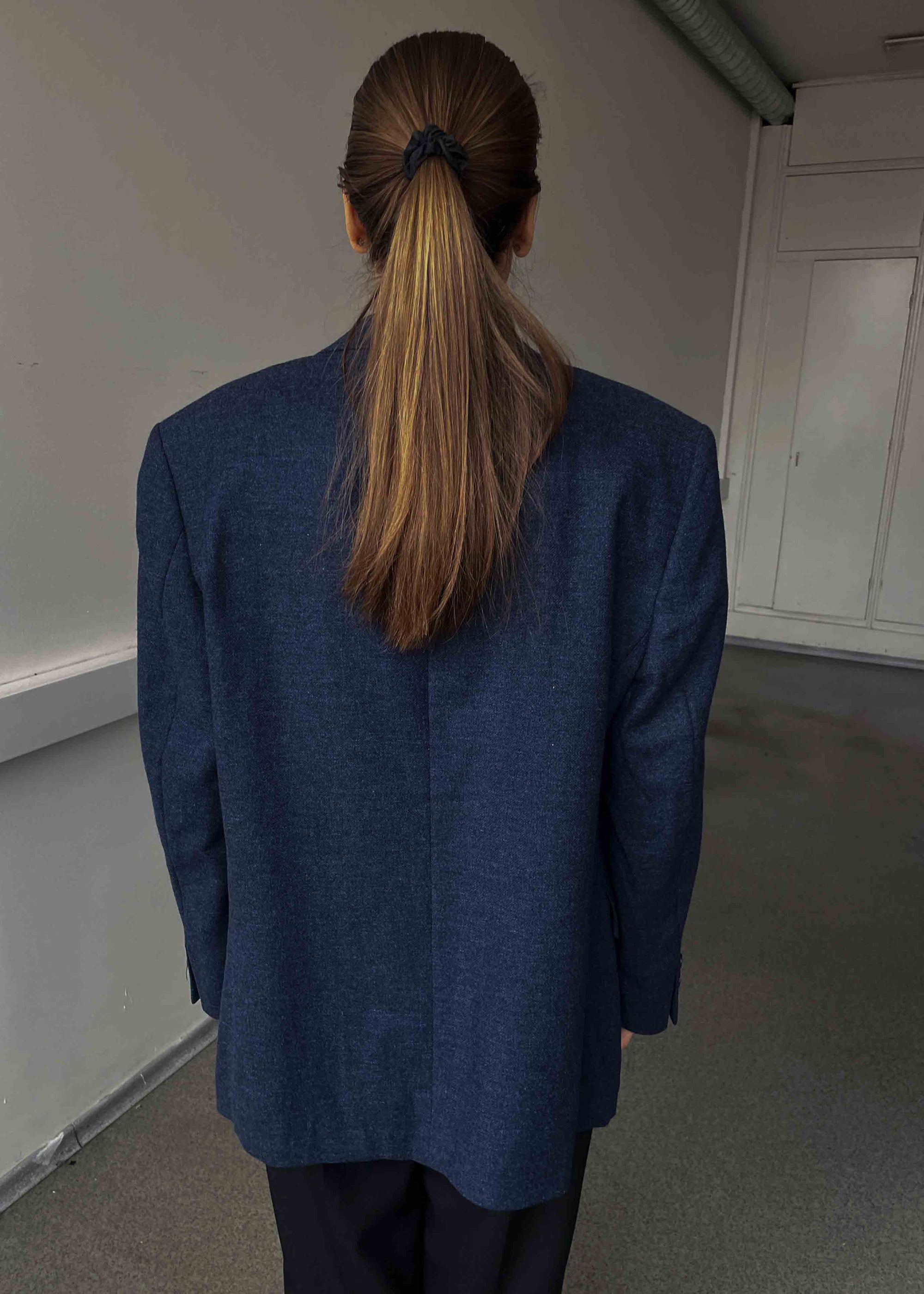 Vintage Blue Patterned Oversized 100% WOOL Blazer