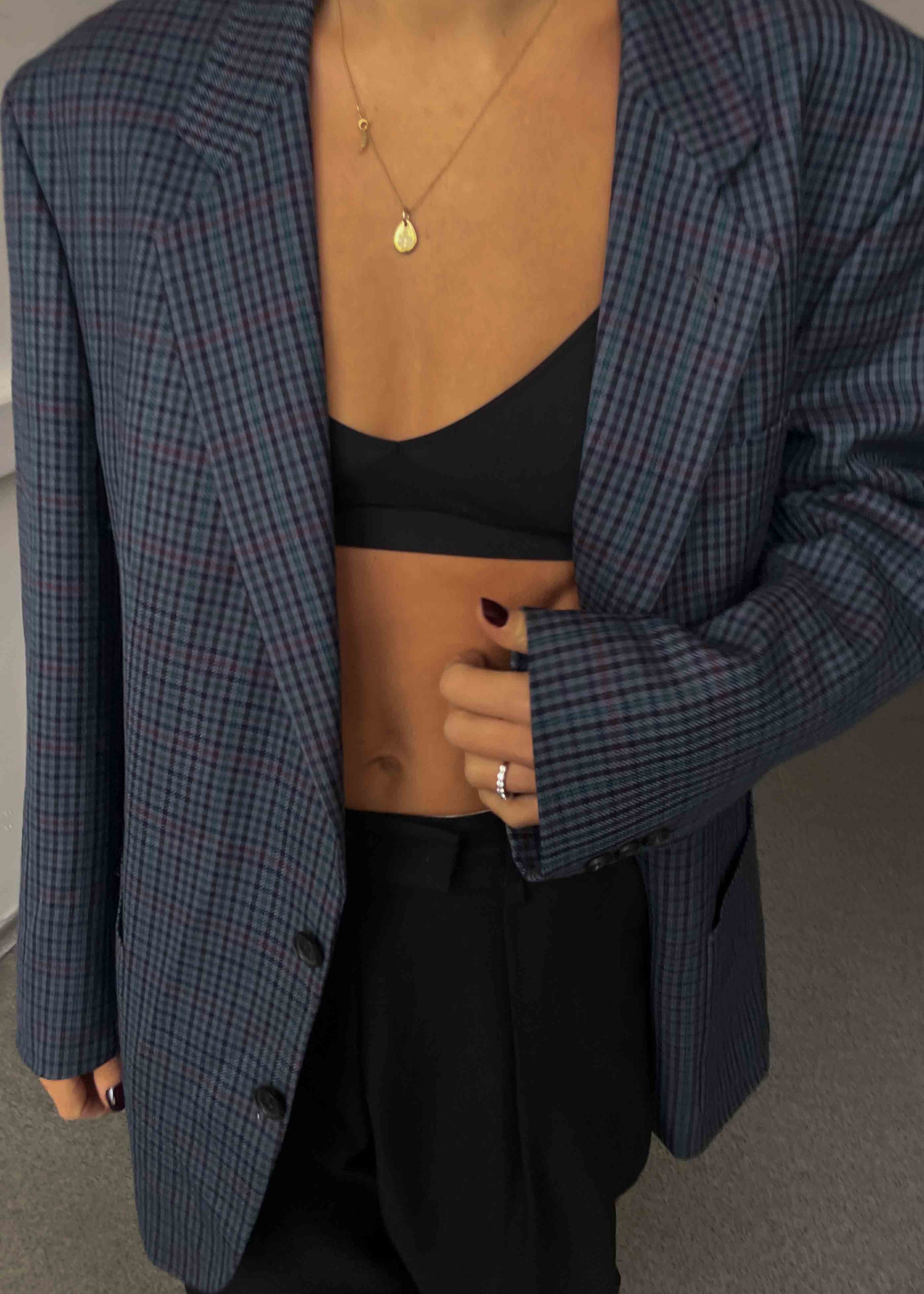 Vintage Blue Checked Oversized 100% WOOL Blazer